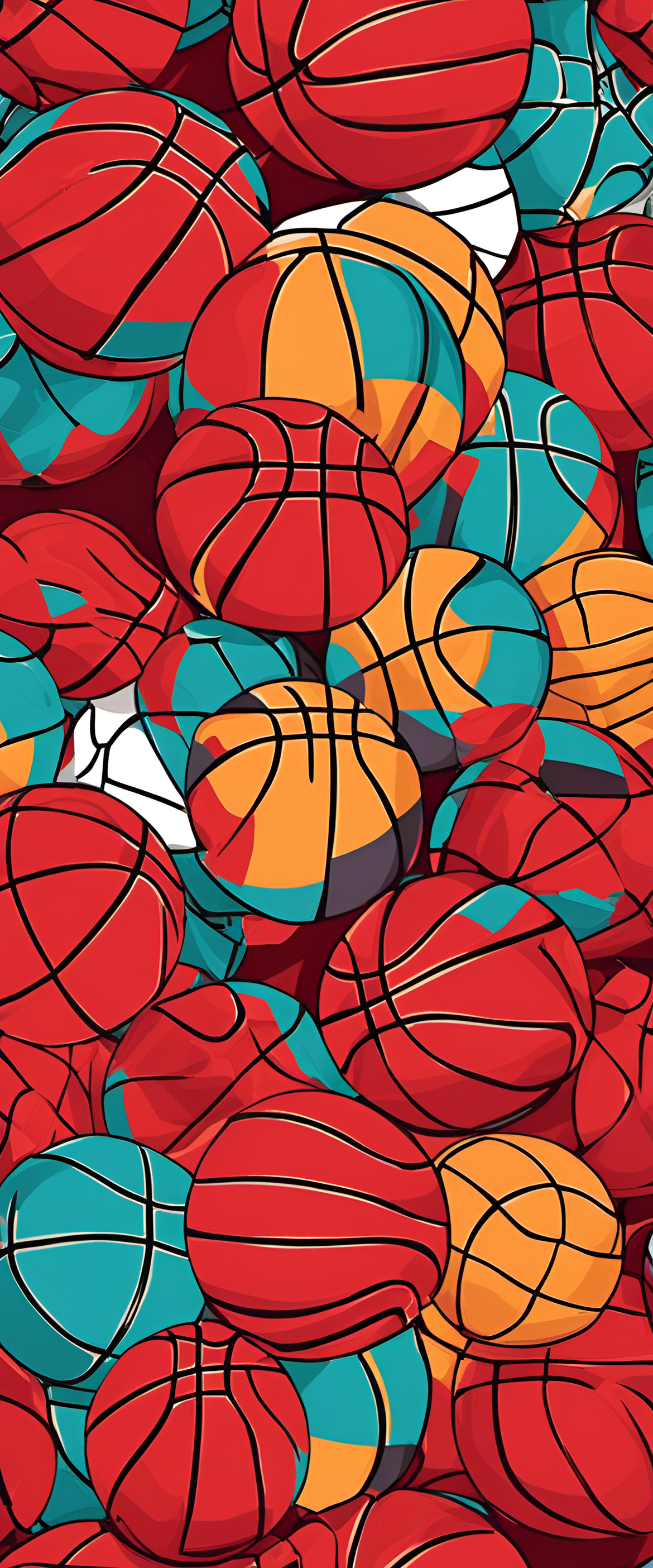 Vibrant red basketball on colorful background