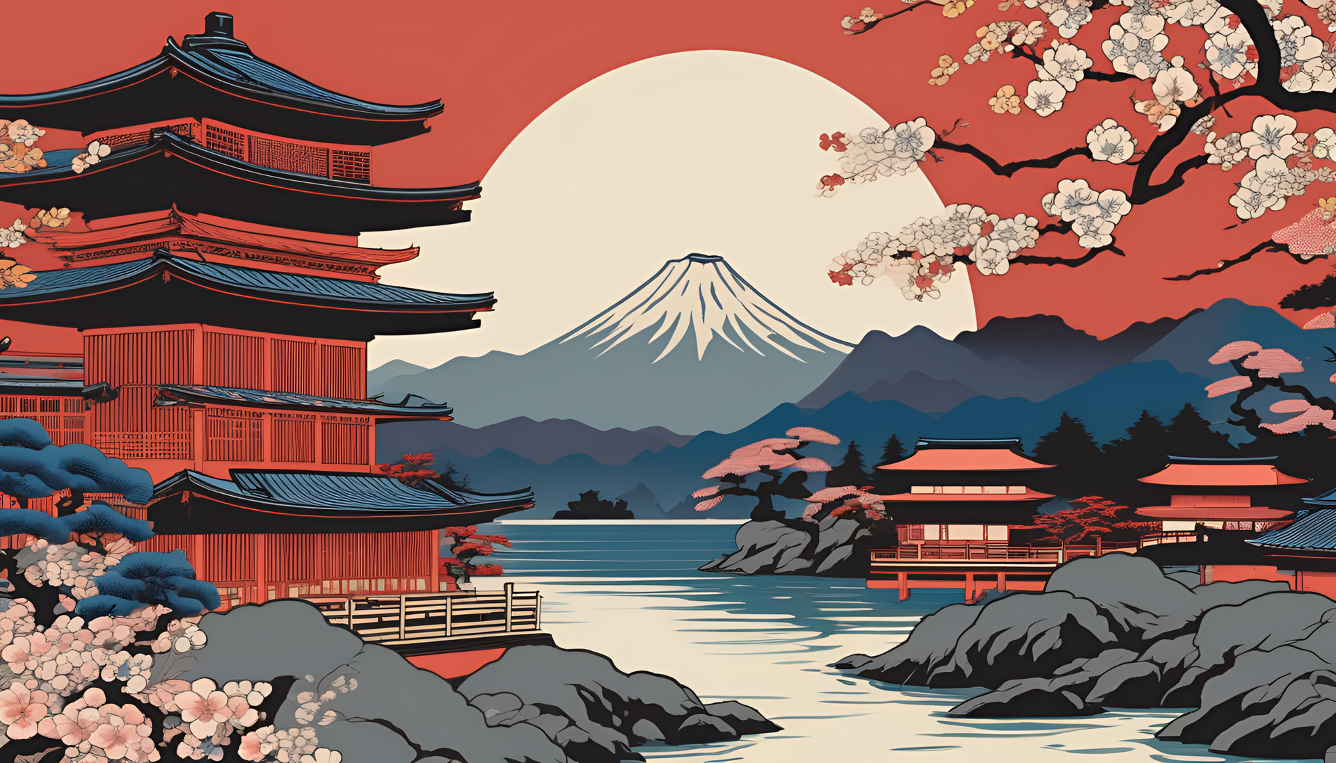 Ukiyo-e countryside artwork.