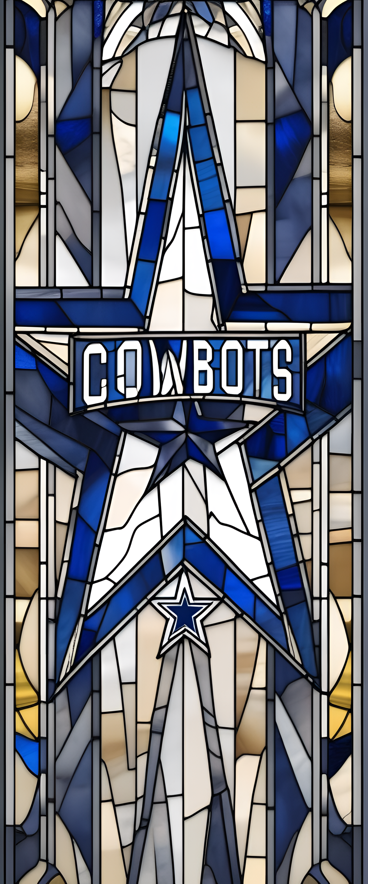 Dallas Cowboys stained glass logo.