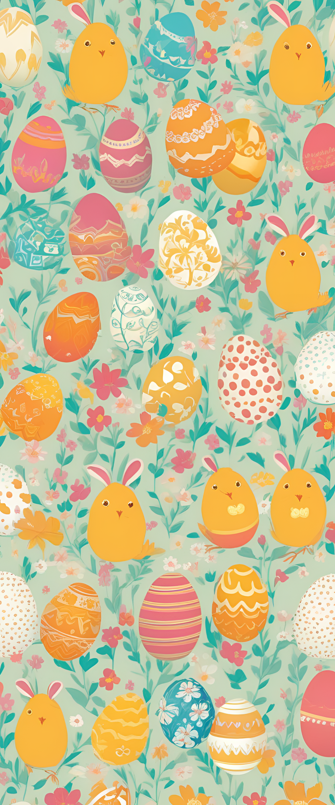 Colorful Easter-themed wallpaper with stylized pattern and designs.