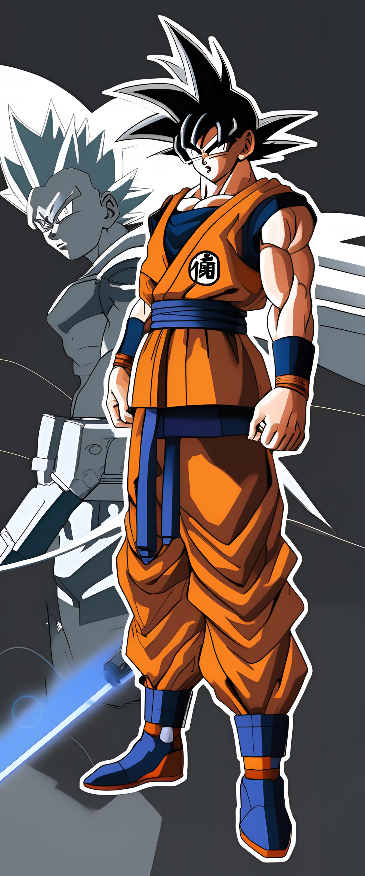 Futuristic Goku in dynamic action.