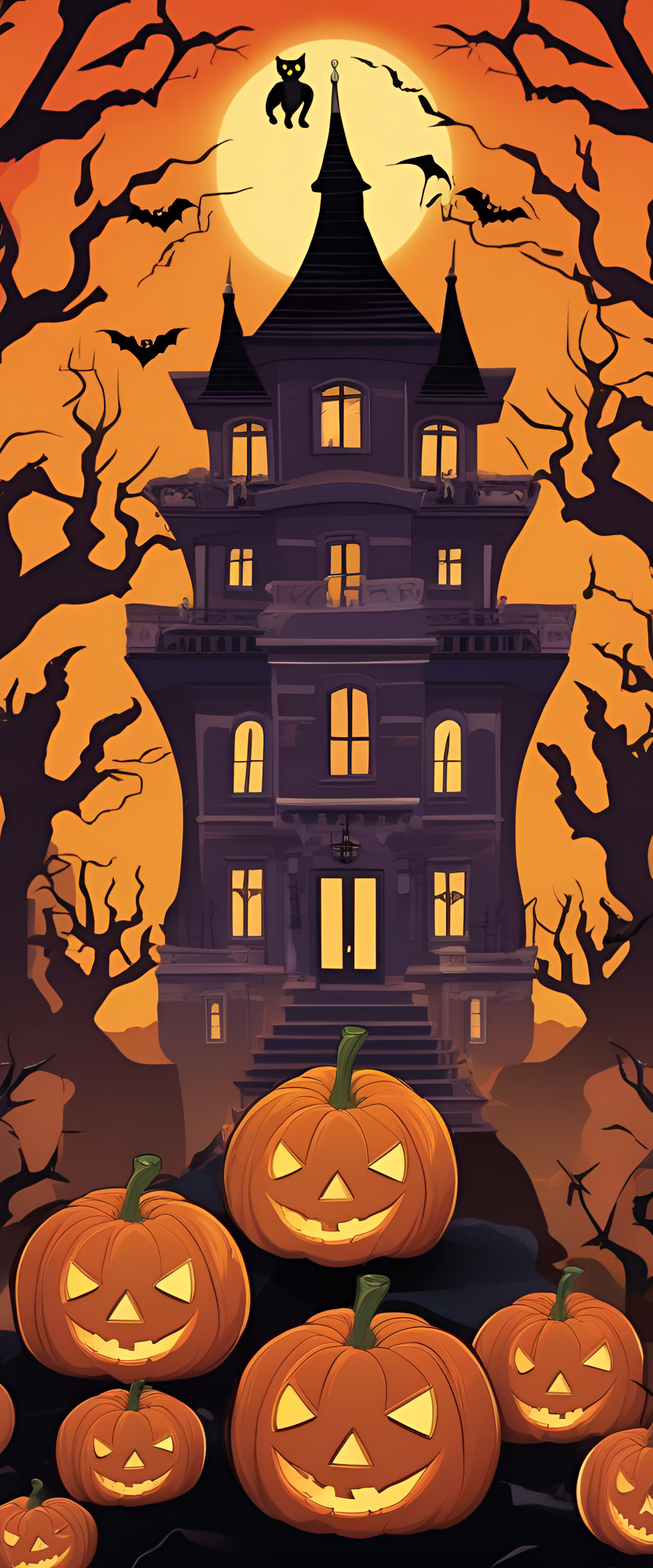 Halloween-themed phone wallpaper featuring spooky and colorful elements.