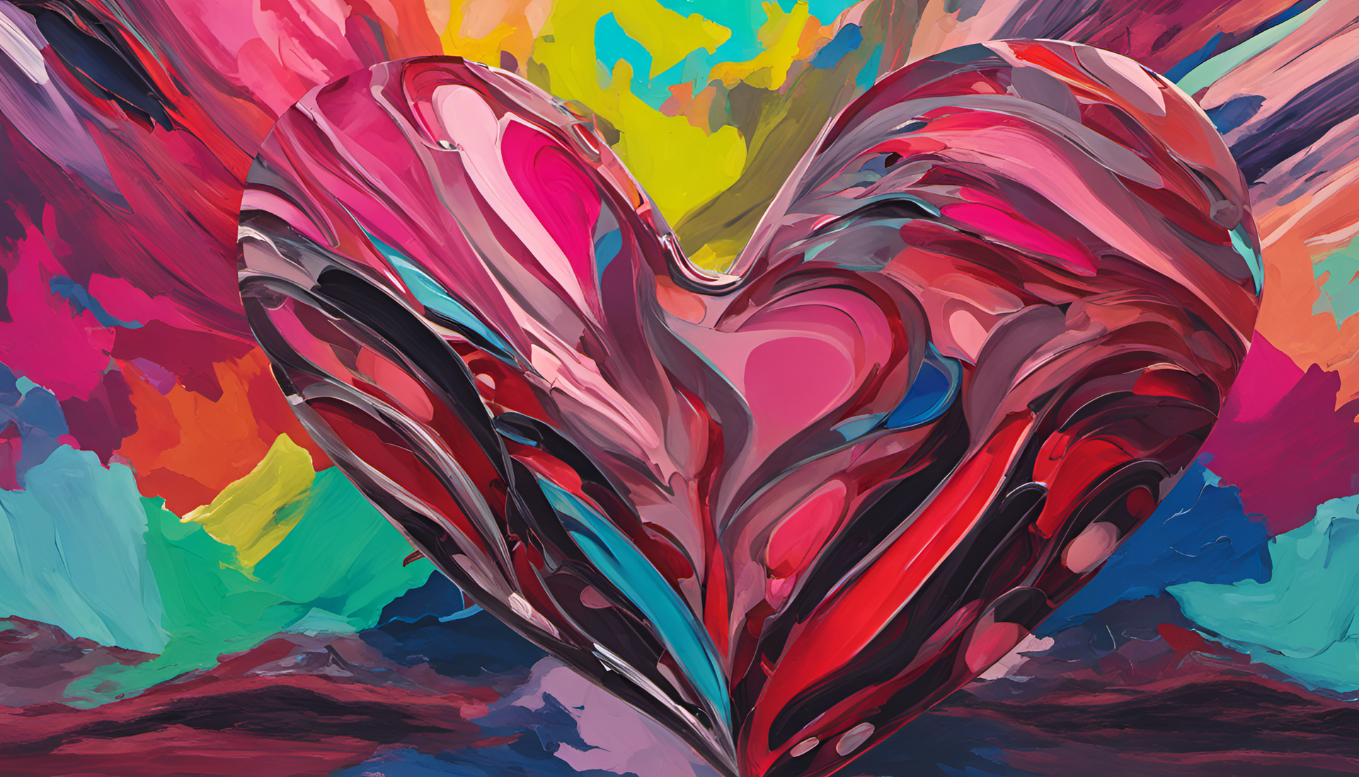 Vibrant abstract heart illustration with clashing colors.