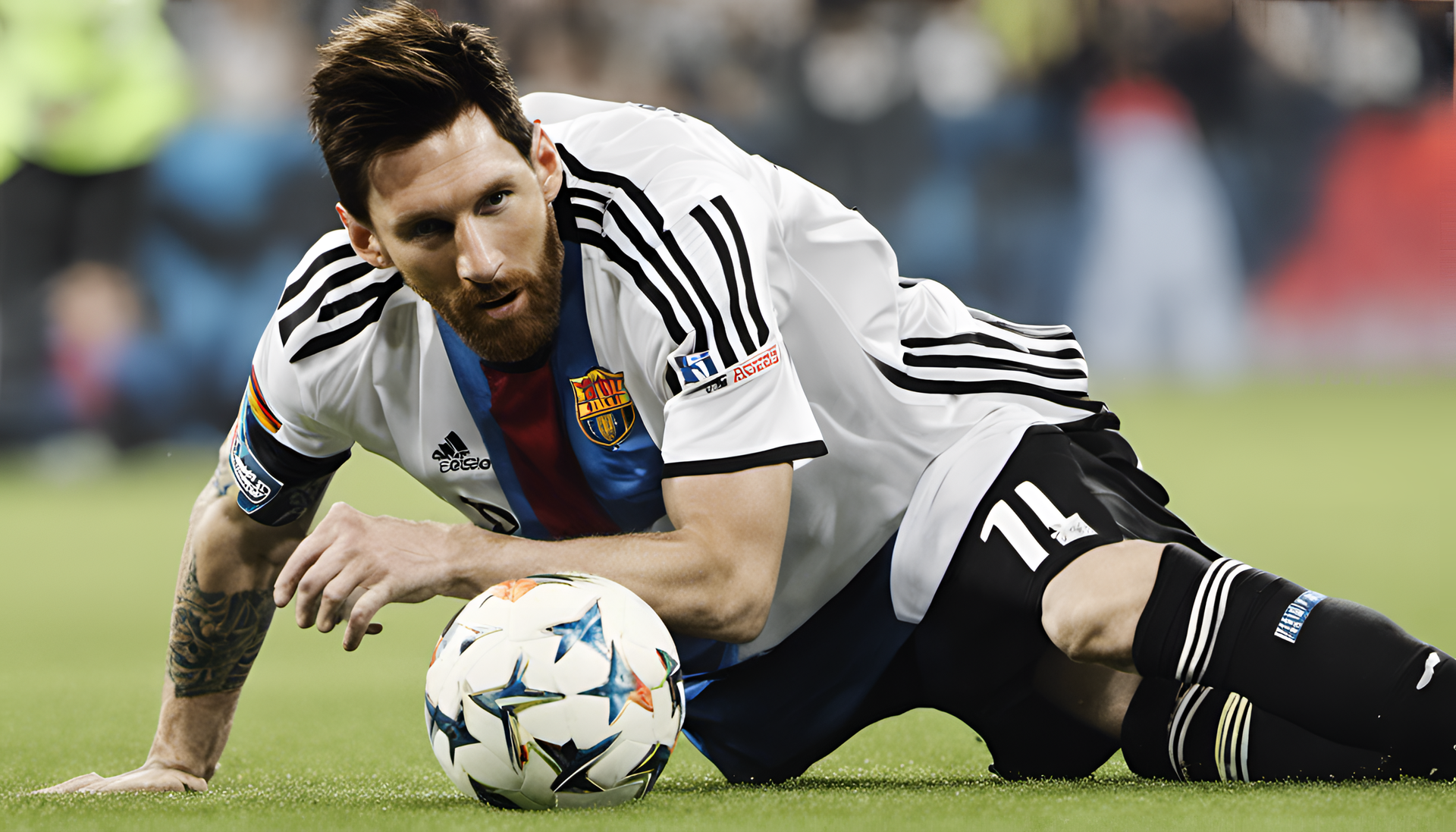 Vibrant portrait of Messi, the legendary football player, capturing finesse and skill.