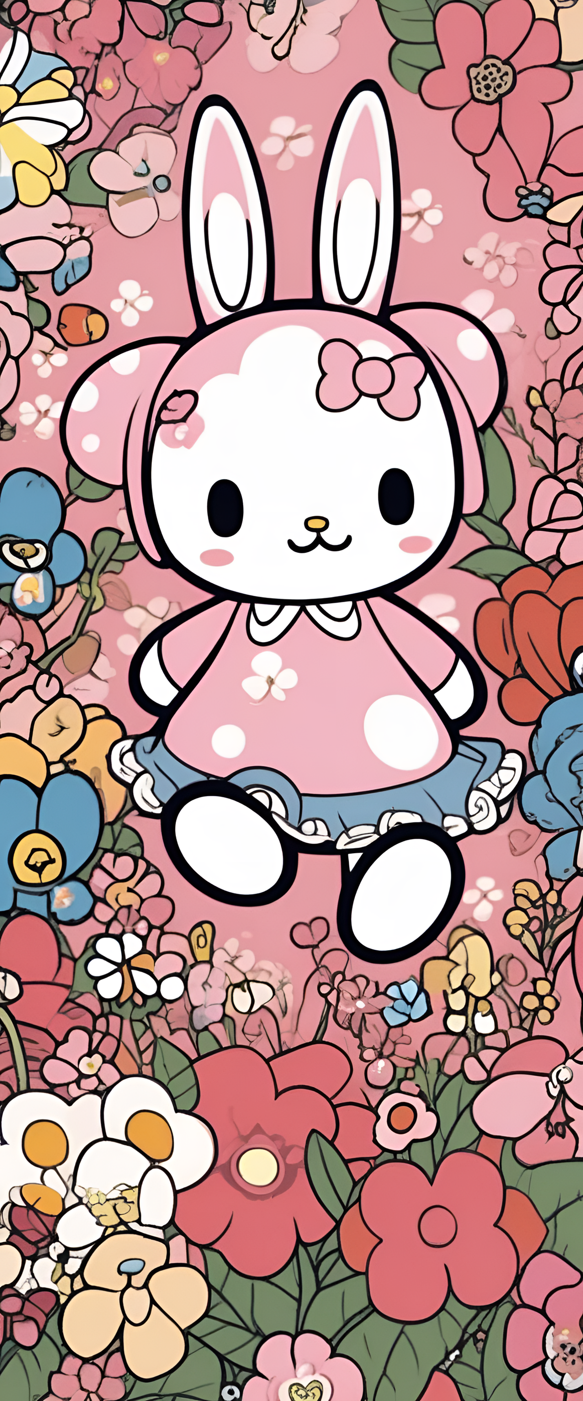 Colorful My Melody wallpaper with whimsical naive art design.