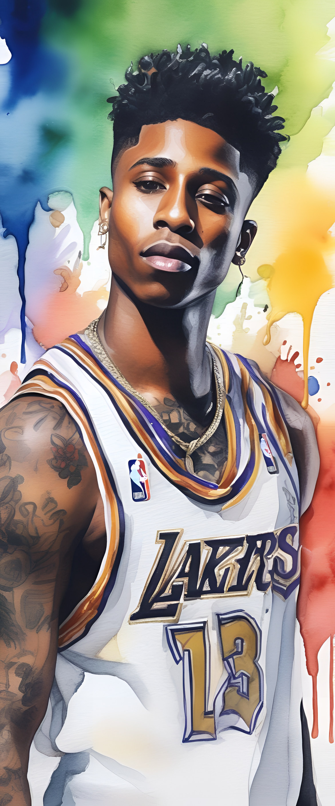 Colorful watercolor artwork of NBA Youngboy against a vibrant background.