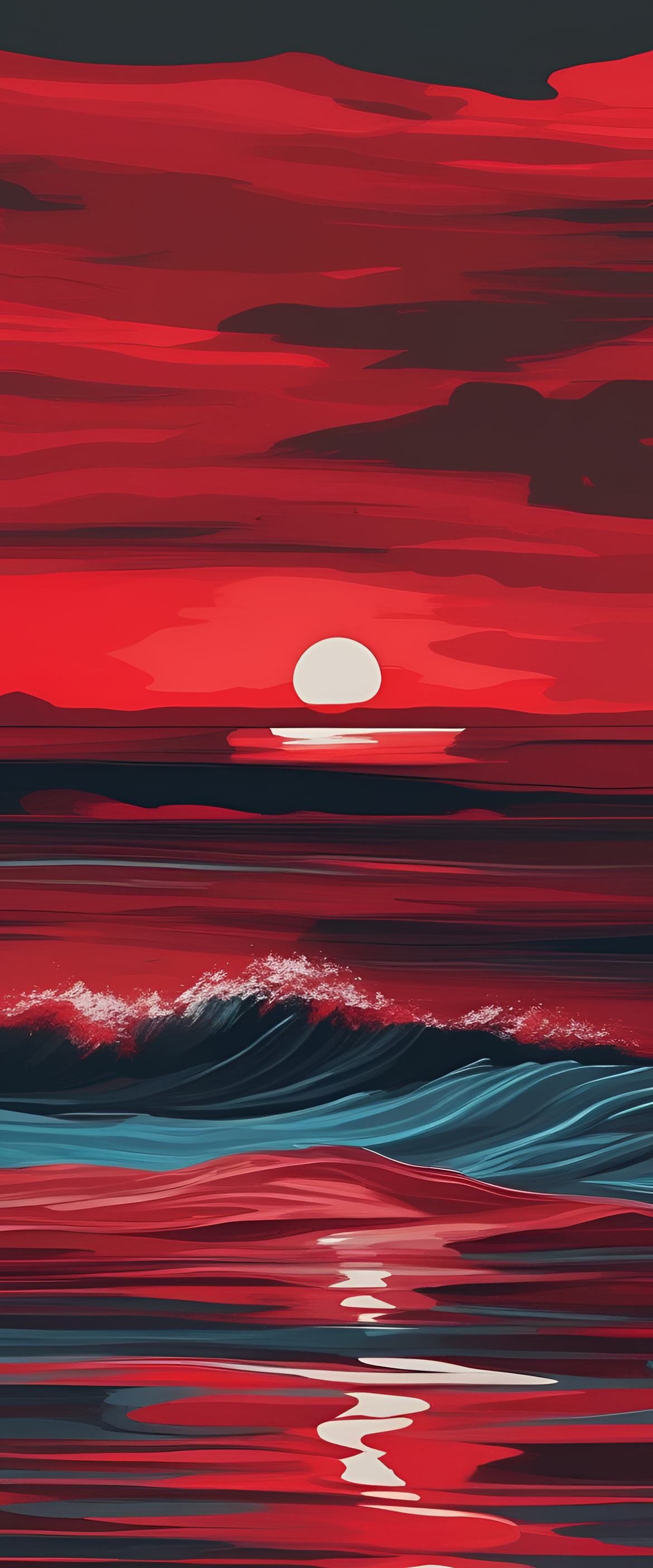 Vibrant red seascape with bold saturations