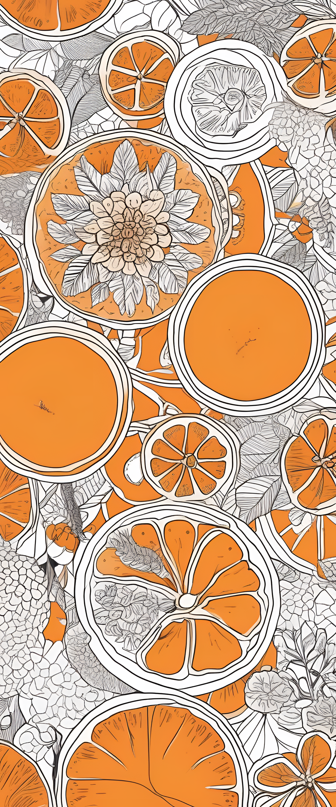 Vibrant orange patterned phone wallpaper with intricate design.