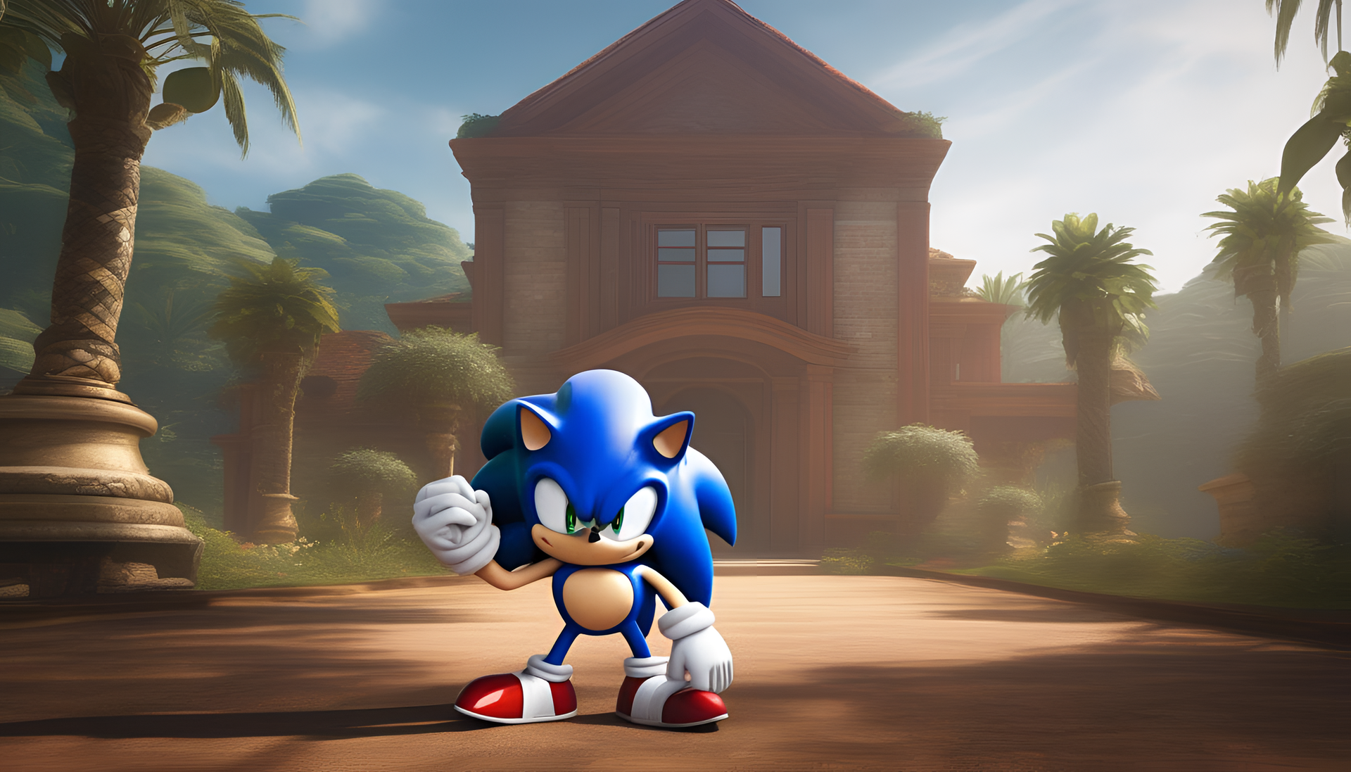 Sonic the Hedgehog striking a stylish pose in a high-definition desktop wallpaper.