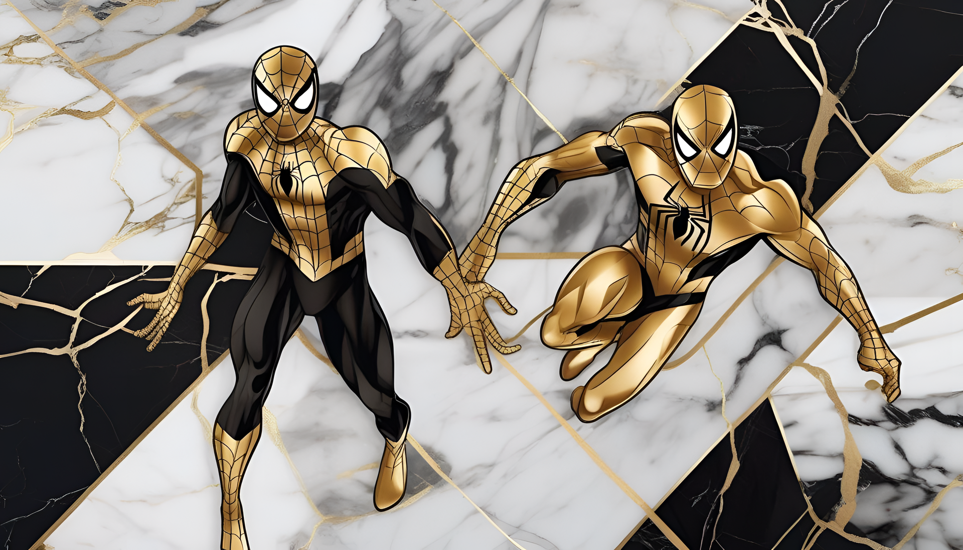 Spiderman in vibrant marble and gold colors.