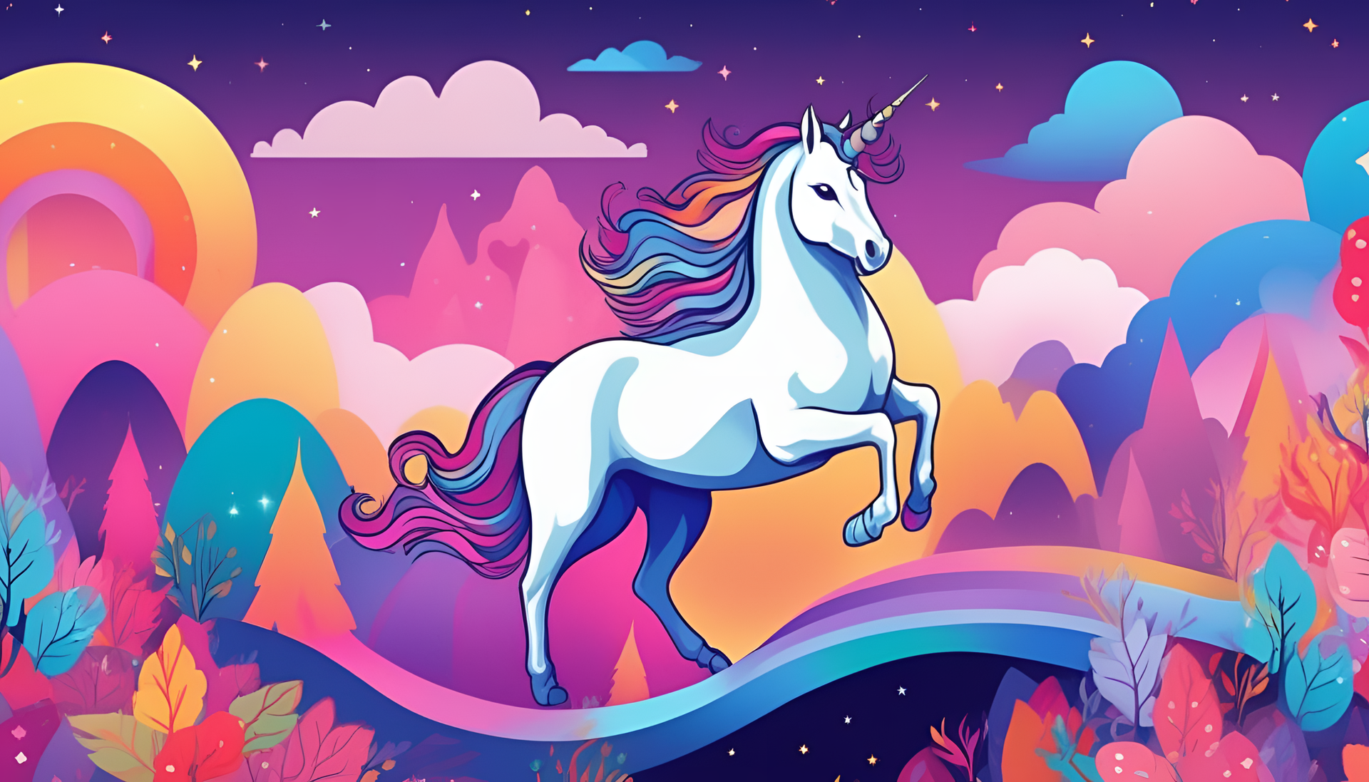 Colorful unicorn in a HD wallpaper.