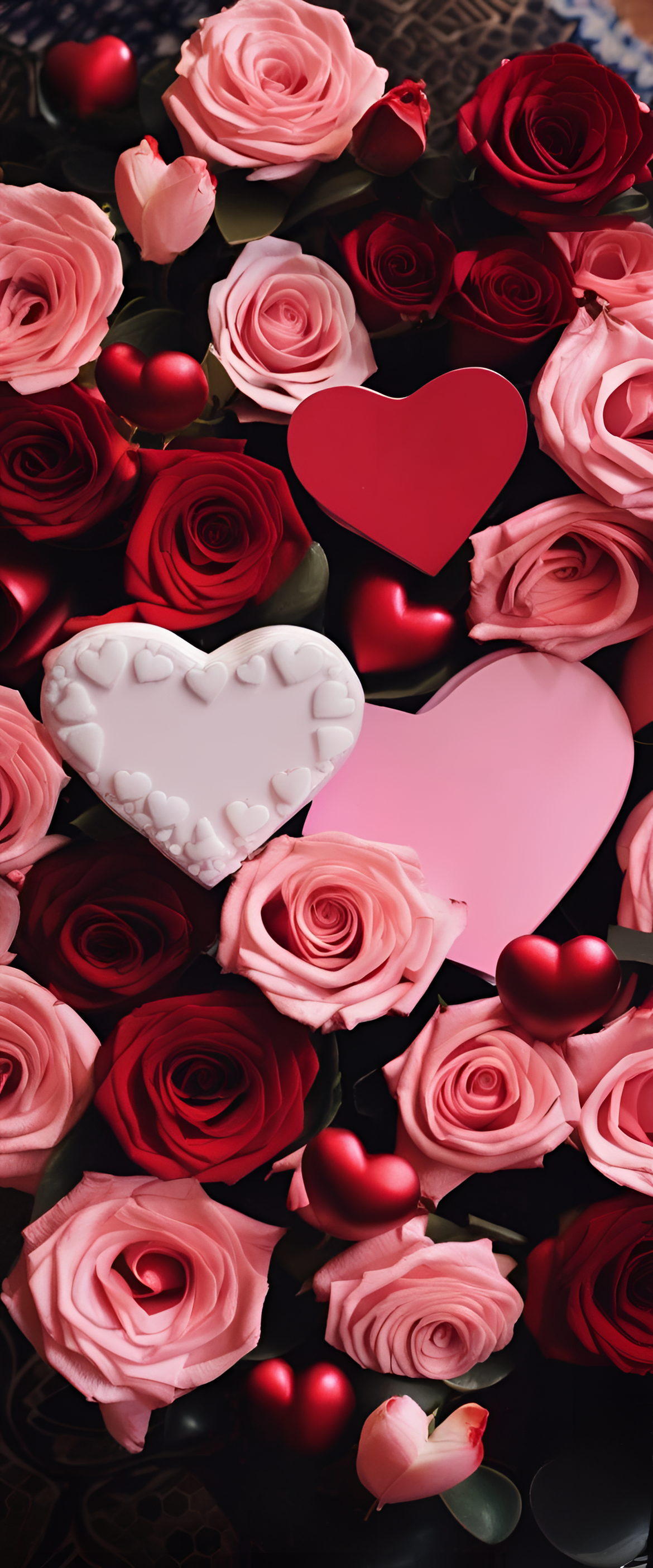 Valentine's Day phone wallpaper with heart-shaped patterns