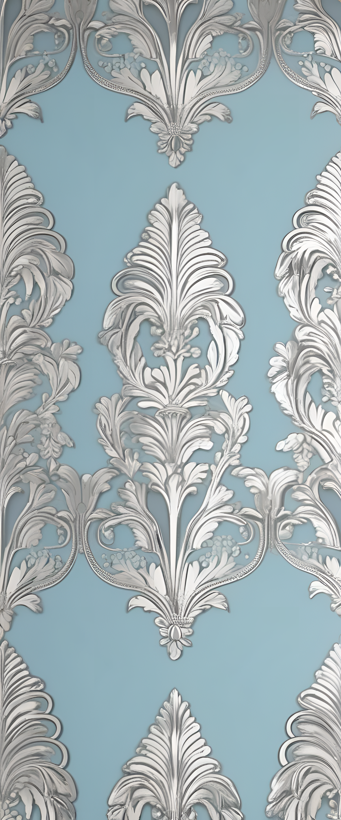 Vintage light blue and silver wallpaper with pastel colored background.