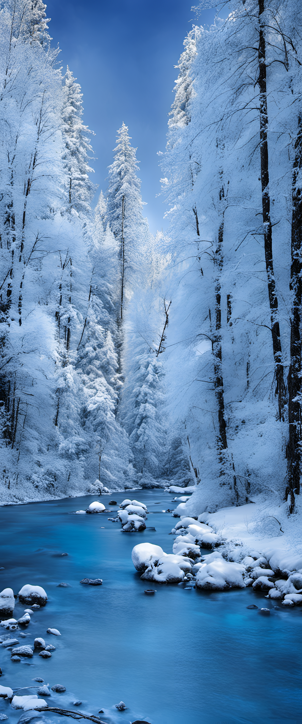 Winter wonderland phone wallpaper with various shades of blue hues.