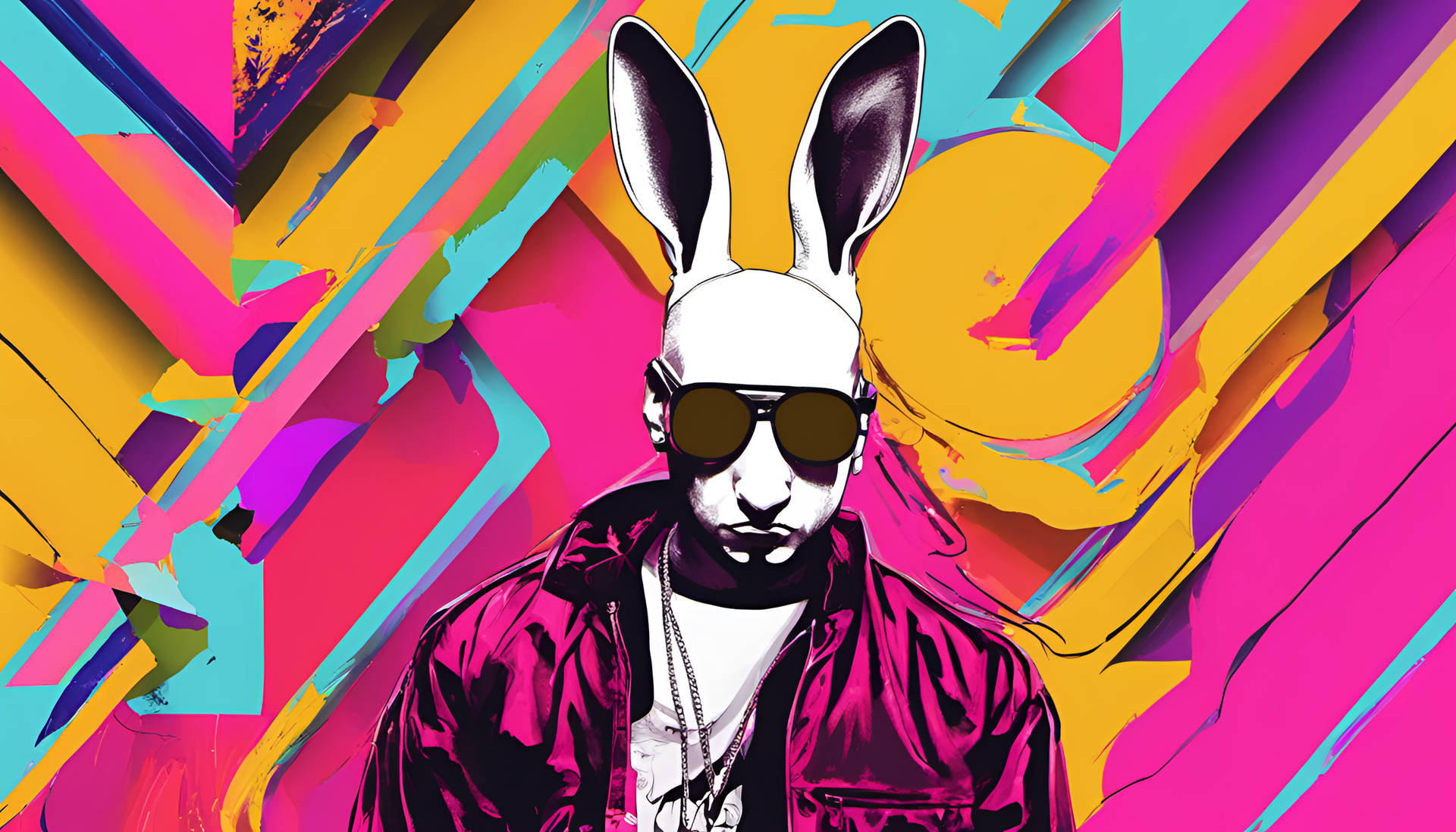 Vibrant Bad Bunny wallpaper with striking color palette.