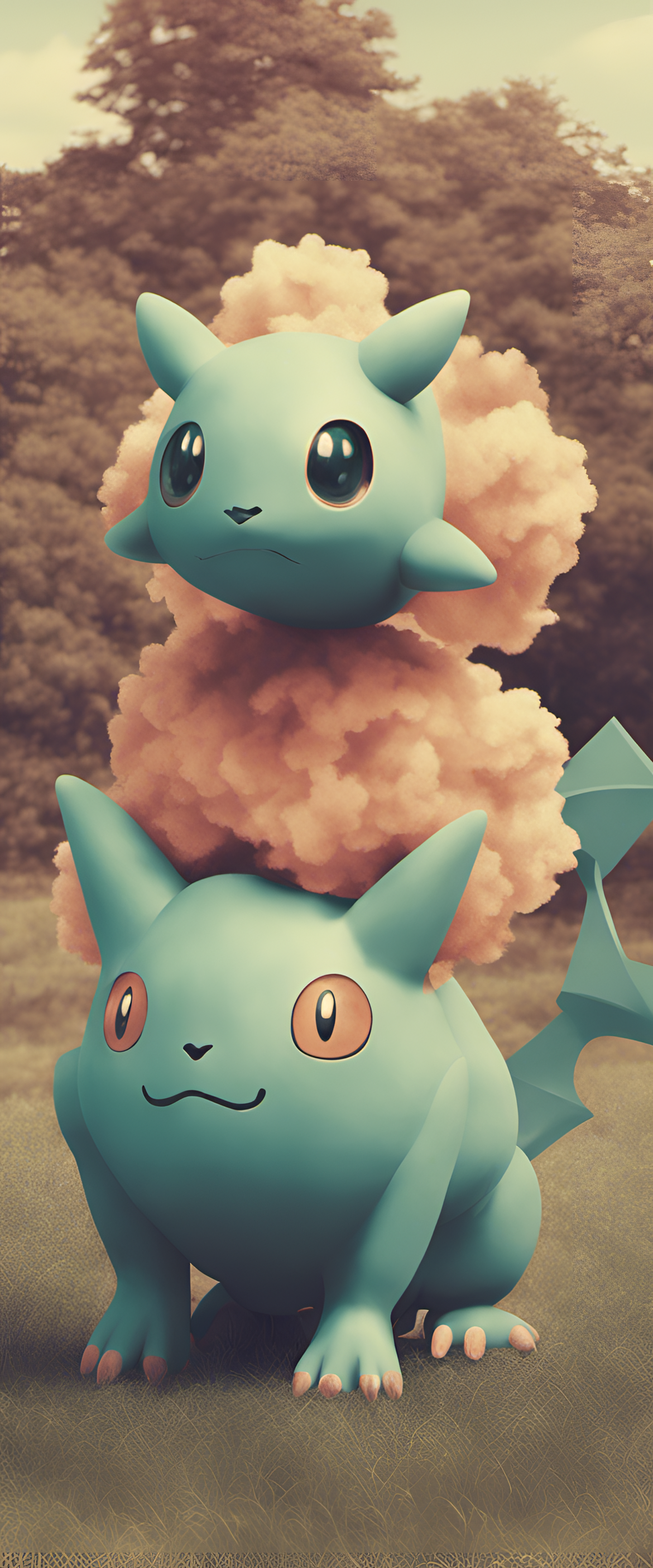 Surreal vintage-inspired Pokémon artwork.