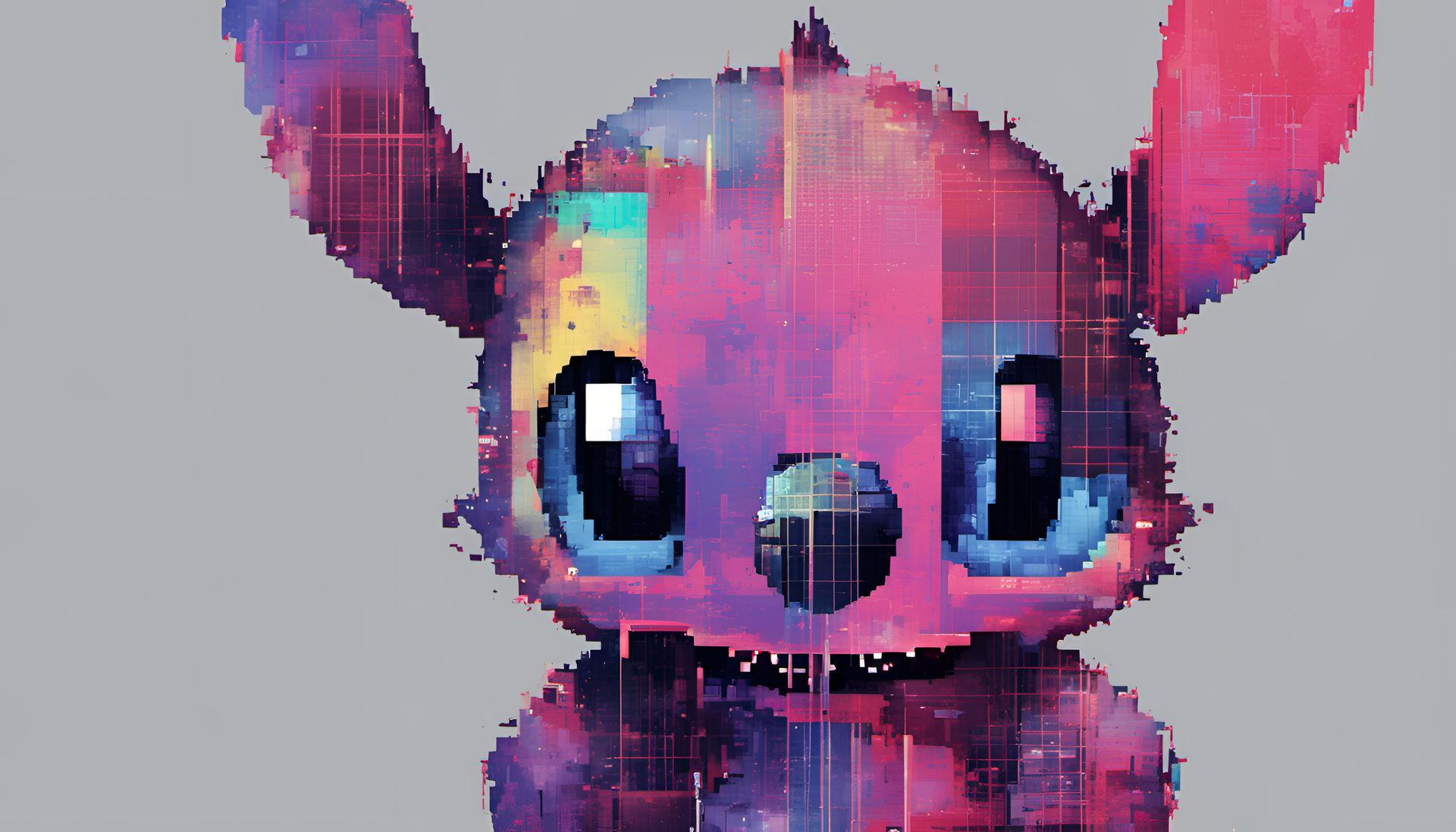 Stylized glitch art of Stitch.