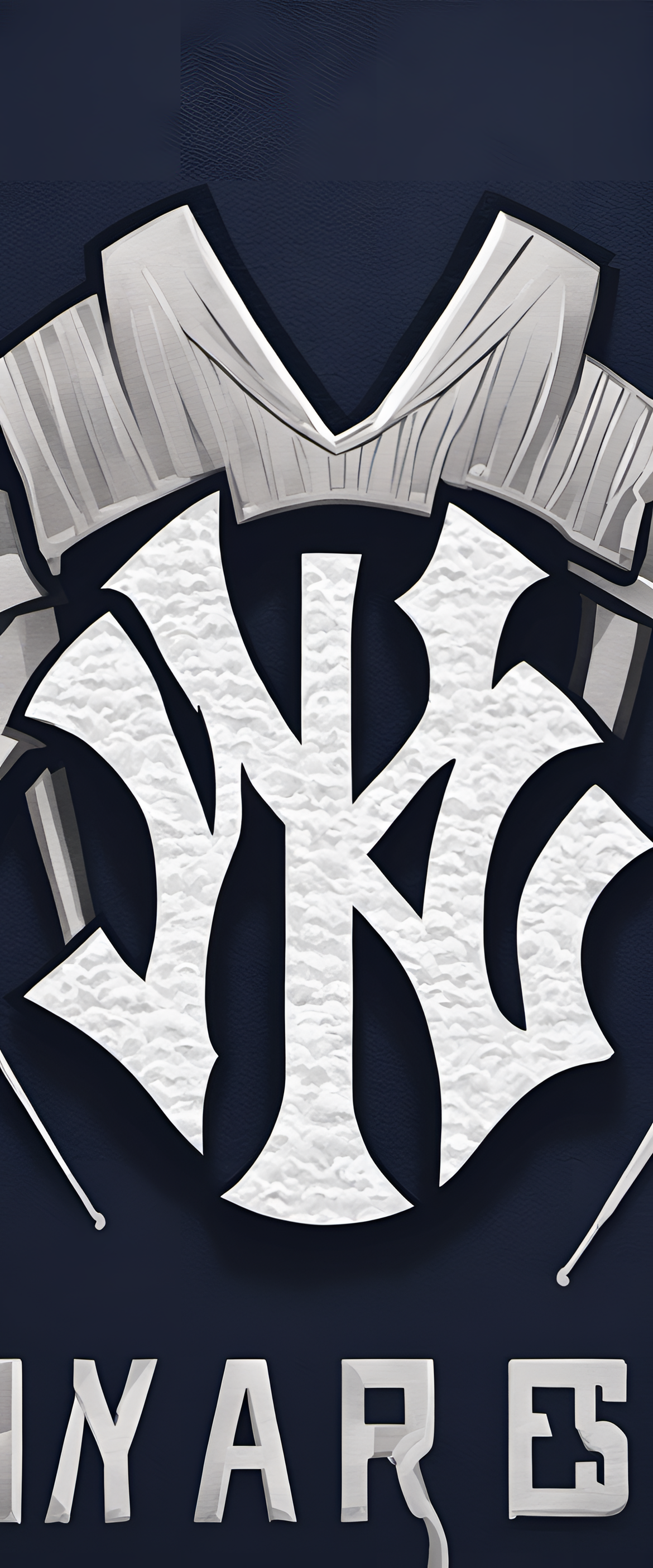 Yankees baseball team logo with letter N in blue, Y in red, and baseball bats in the background