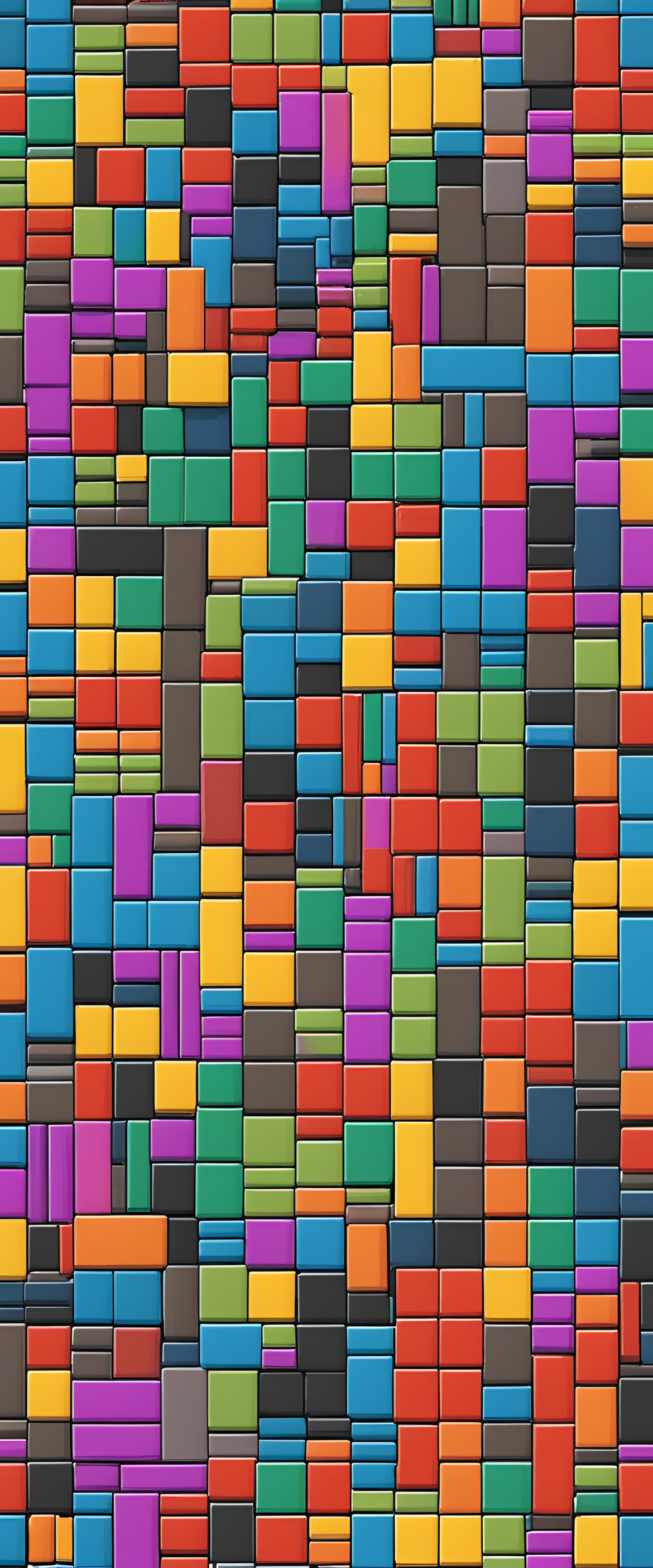 Vibrant 8-bit style 3D wallpaper with geometric shapes and bold colors