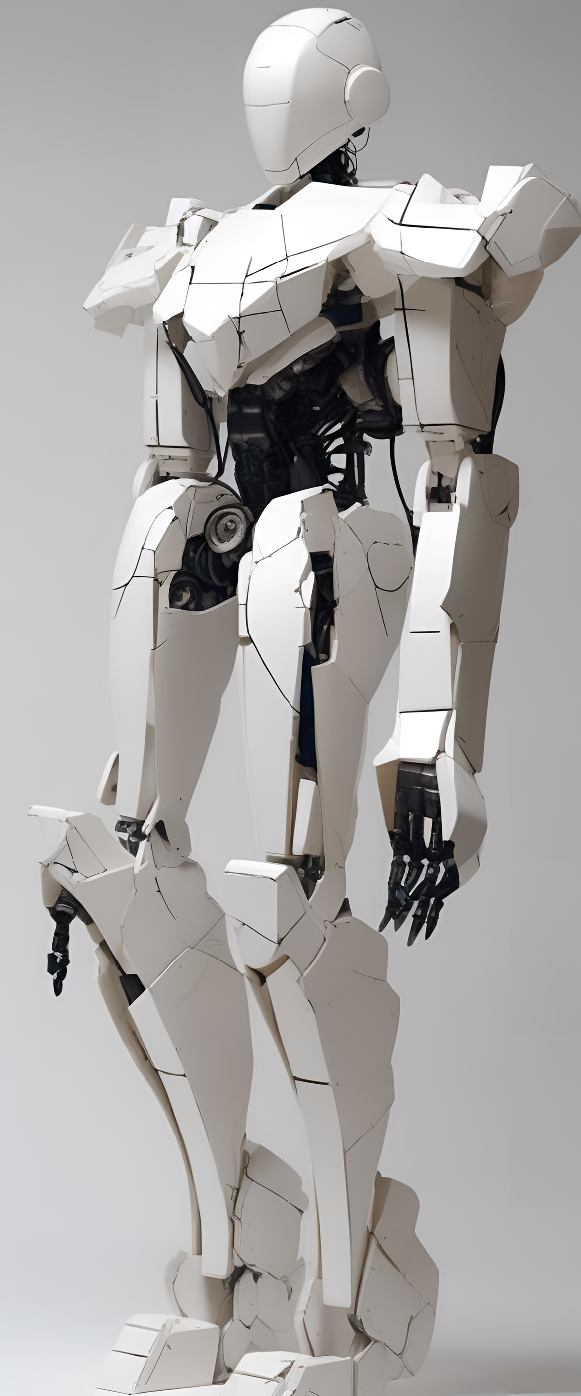 Minimalistic robotic sculpture with cracked aesthetics inspired by anime.