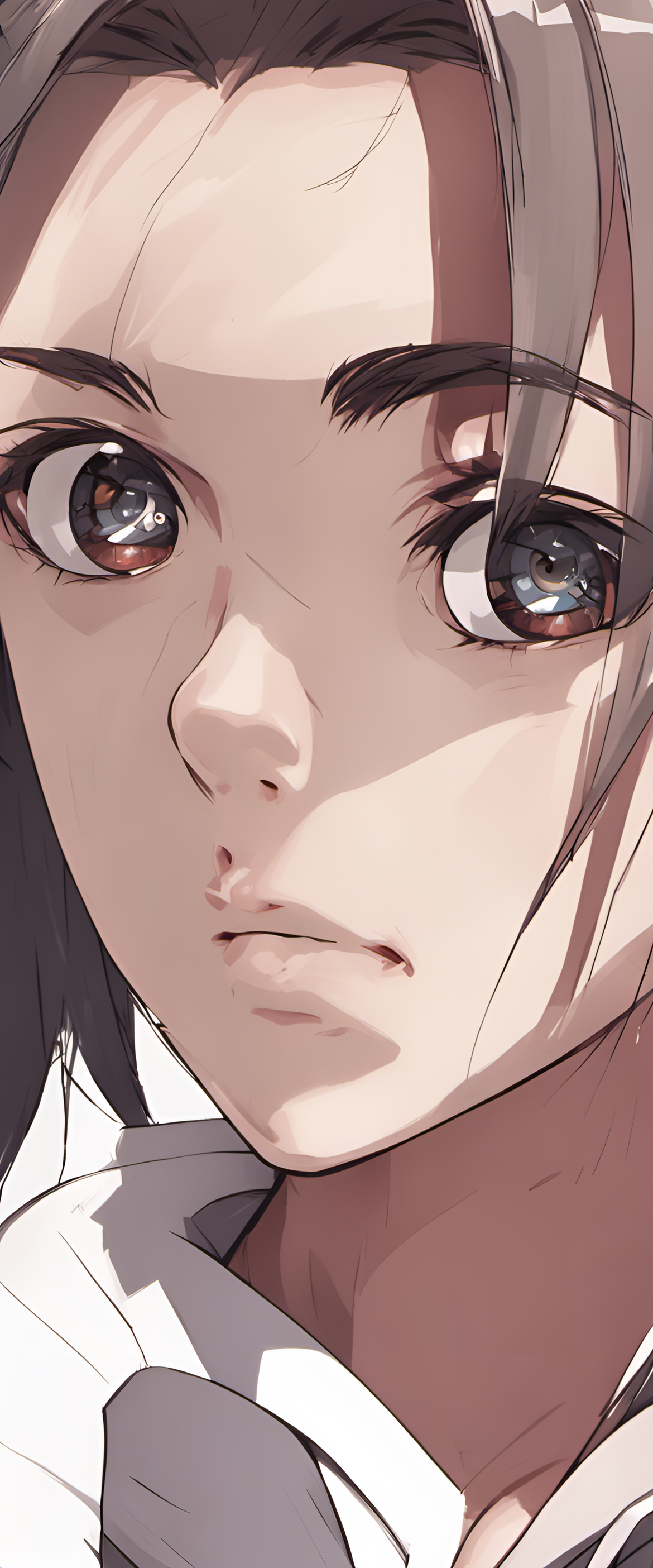 Anime close-up portrait of a character with vibrant hair and expressive eyes.