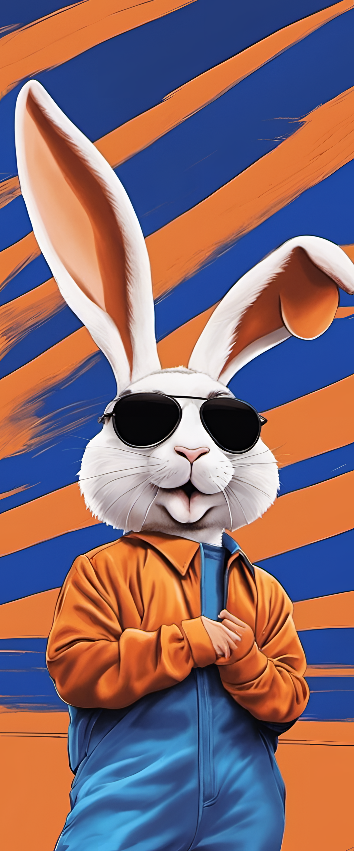 Vibrant blue and orange Bad Bunny wallpaper.