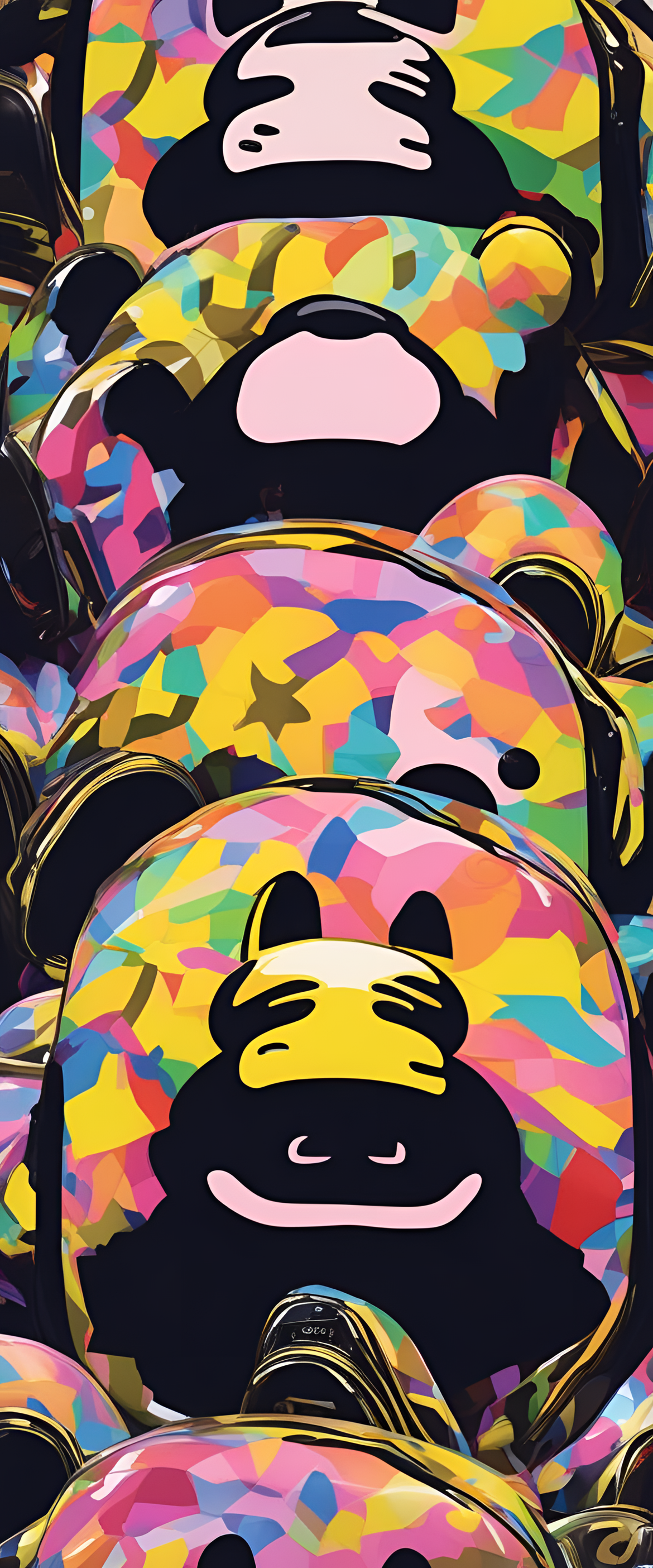 Bright and colorful Bape wallpaper featuring an iridescent illuminating style.