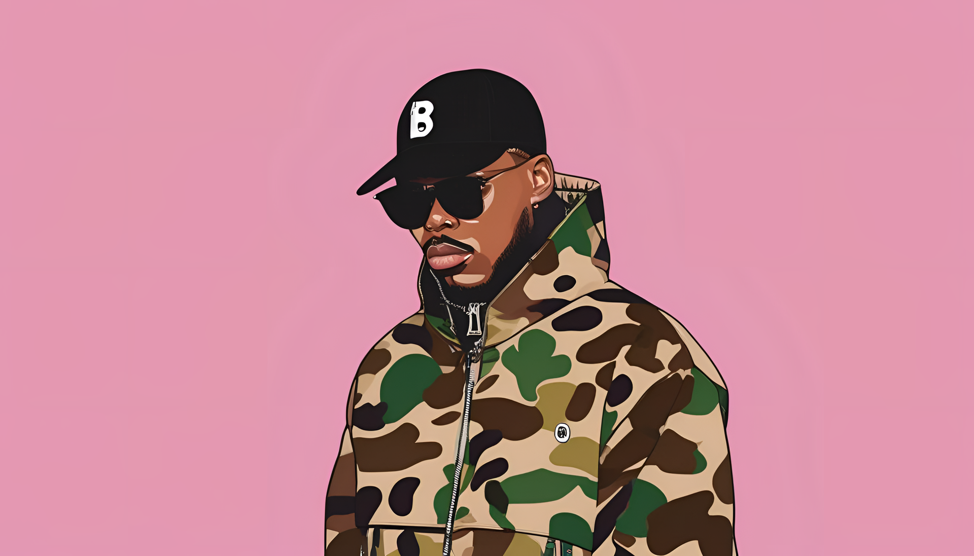 Bape logo against a vibrant background, resembling a stylish photoshoot.