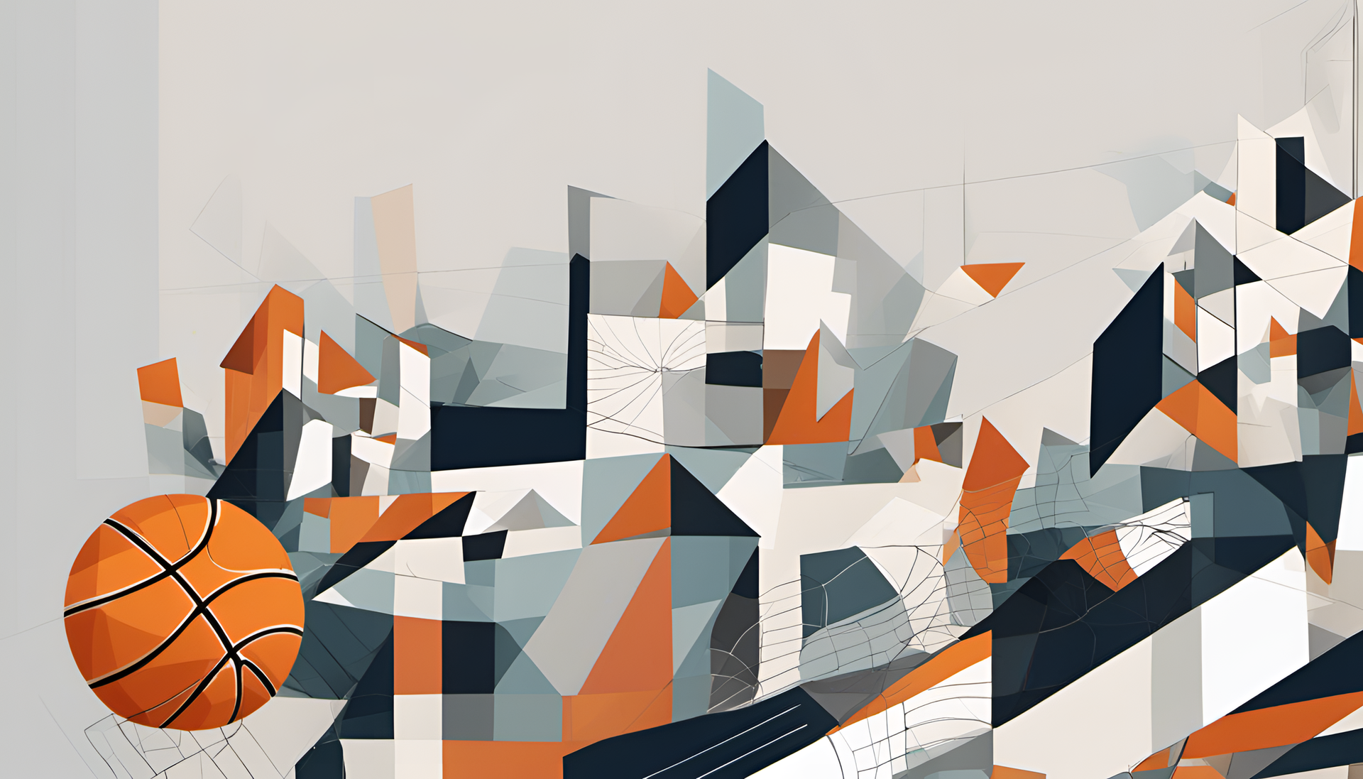 Cubist basketball artwork on a desktop wallpaper.