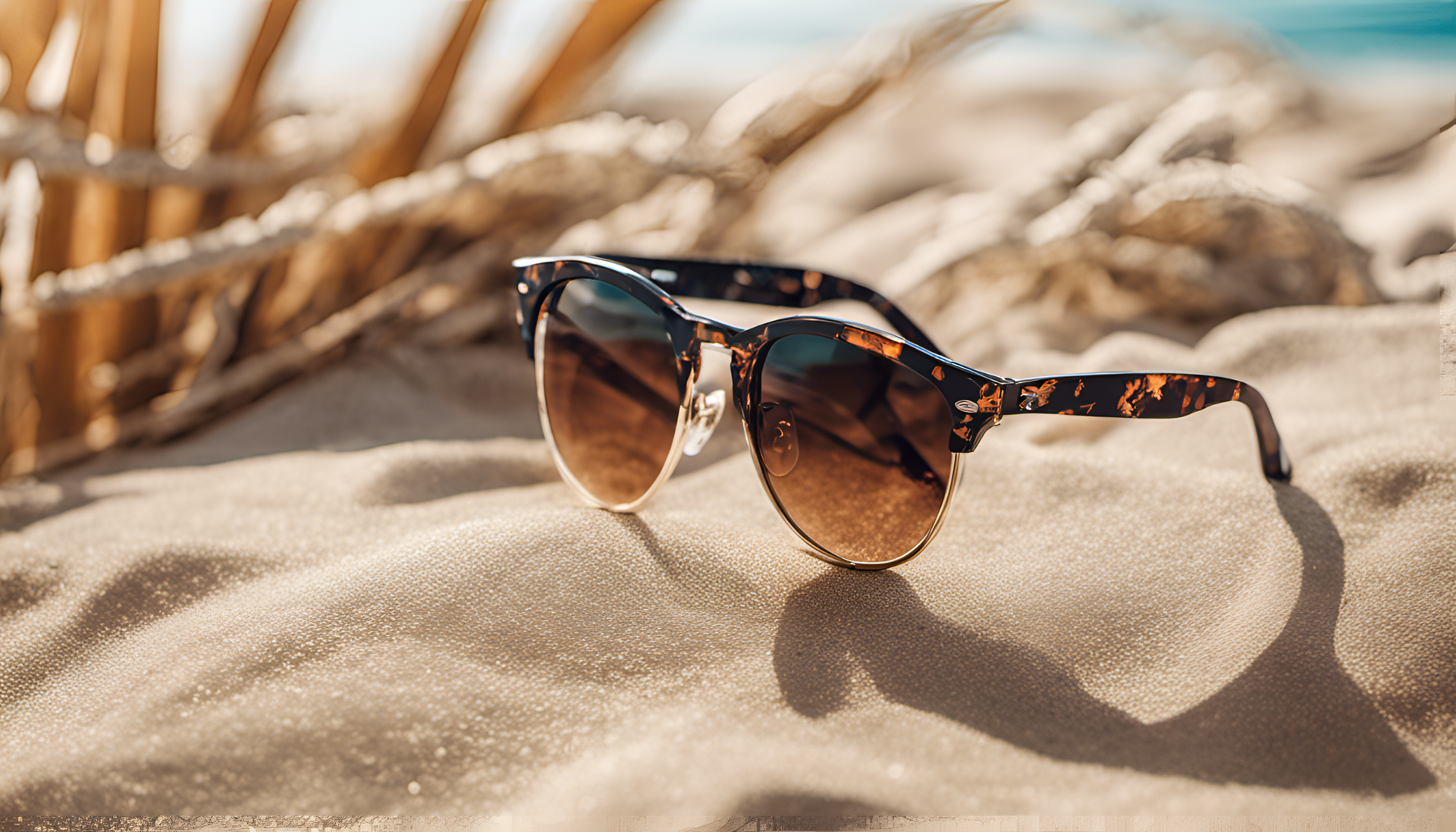 Vibrant beach scenery with stylish sunglasses.