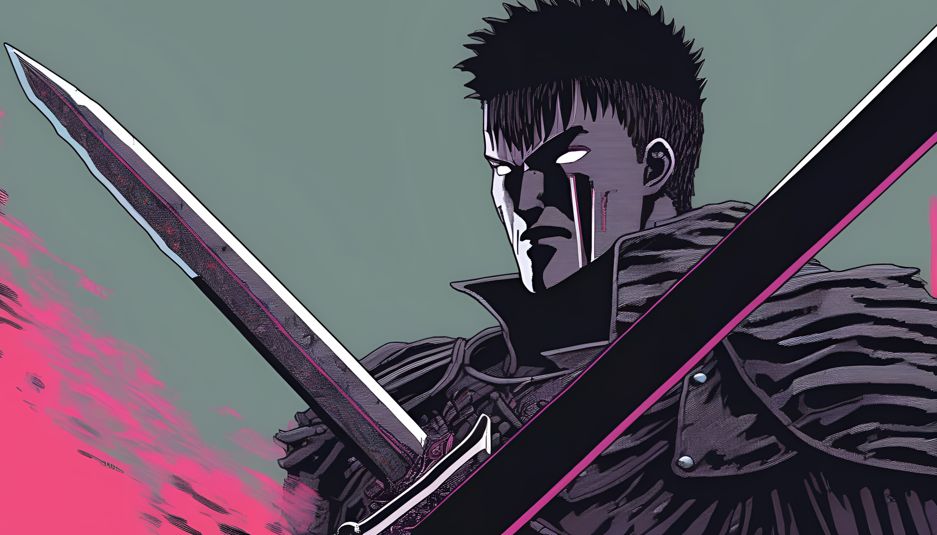 Glitched artwork of Berserk.