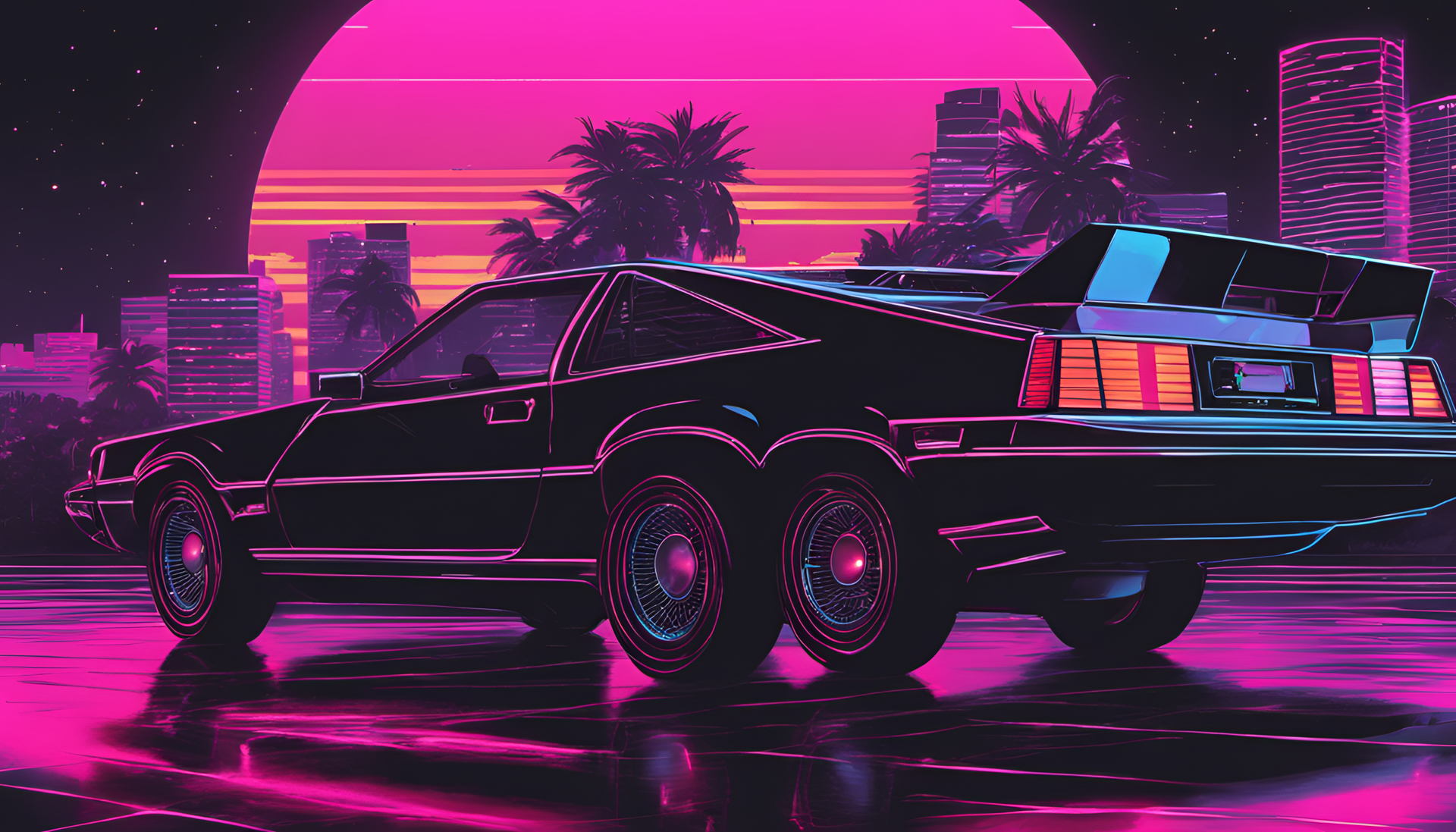 Vibrant retrowave-inspired black aesthetic wallpaper.