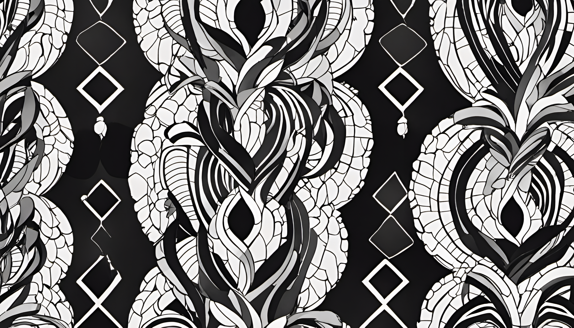 Abstract grayscale wallpaper with intricate geometric patterns.