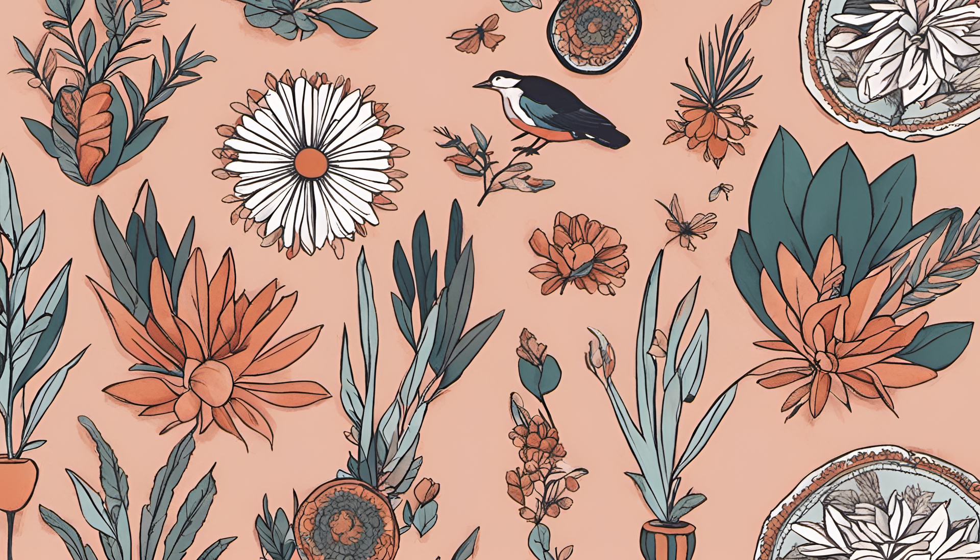 Boho-themed desktop wallpaper with aesthetic patterns and colors