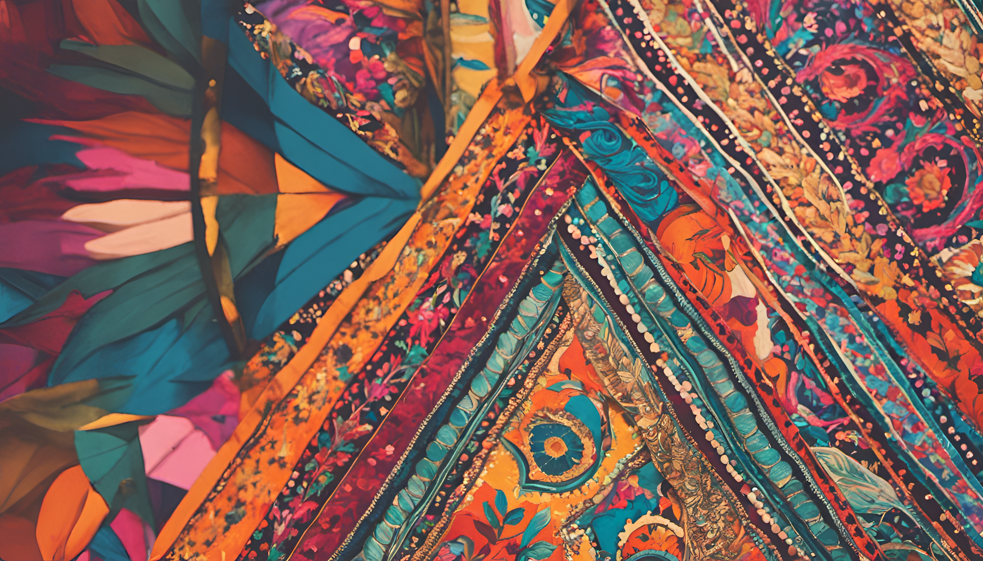 Vibrant multicolored boho wallpaper with sharp focus.