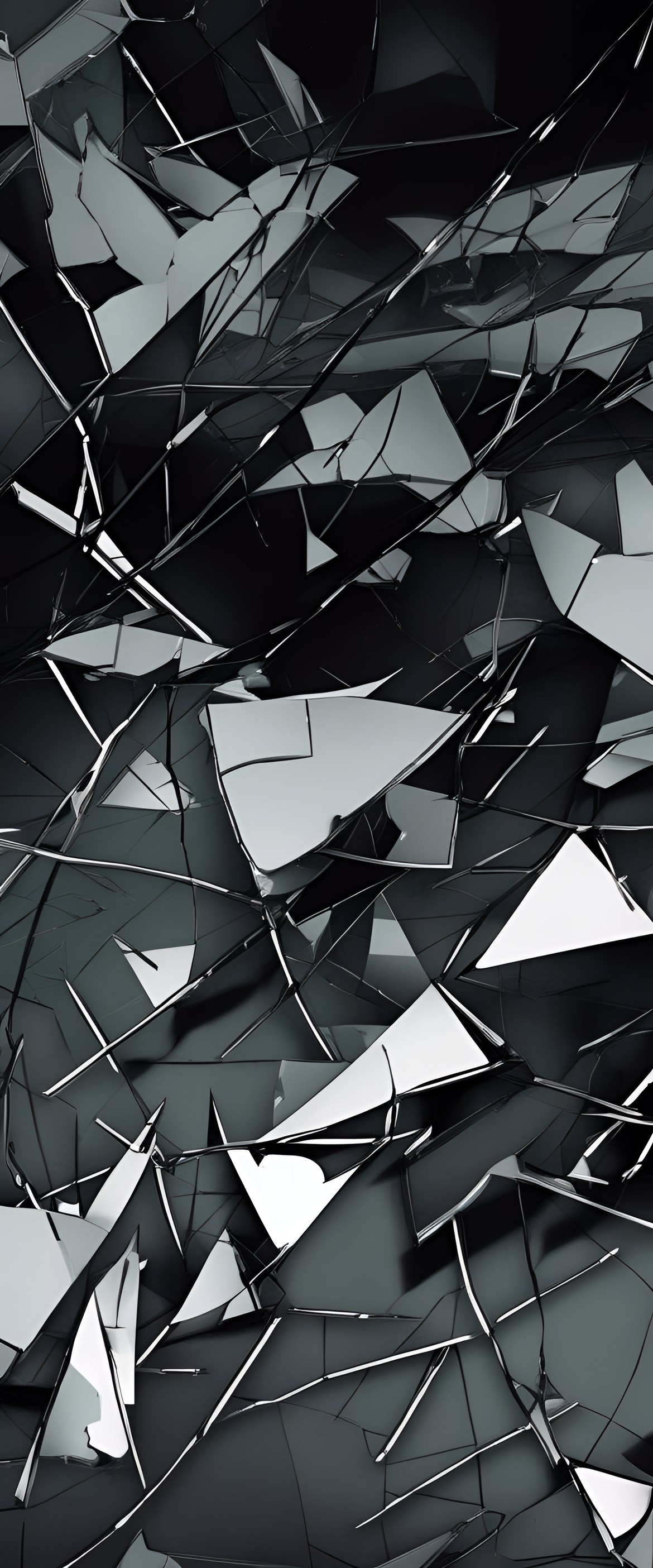 Splintered glass and shattered lines form a striking phone wallpaper, evoking the look of a broken screen.