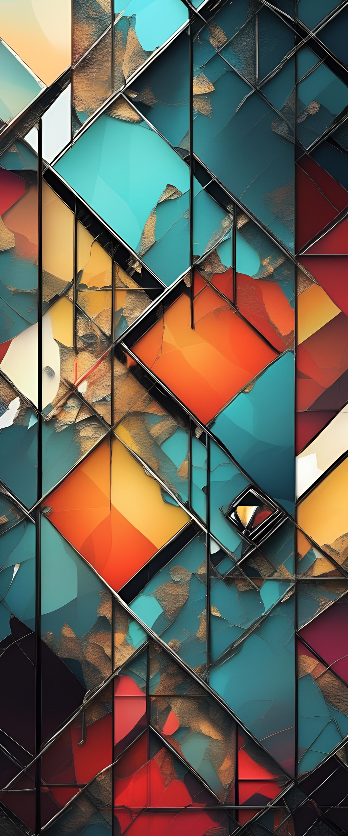 Vibrant shattered screen artwork for phone wallpaper.