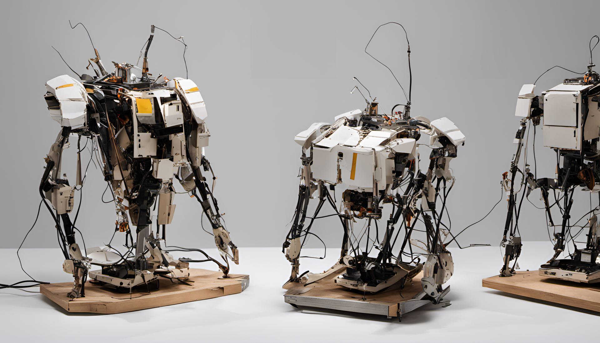 Deconstructed robotic sculpture of cracked BTS members.