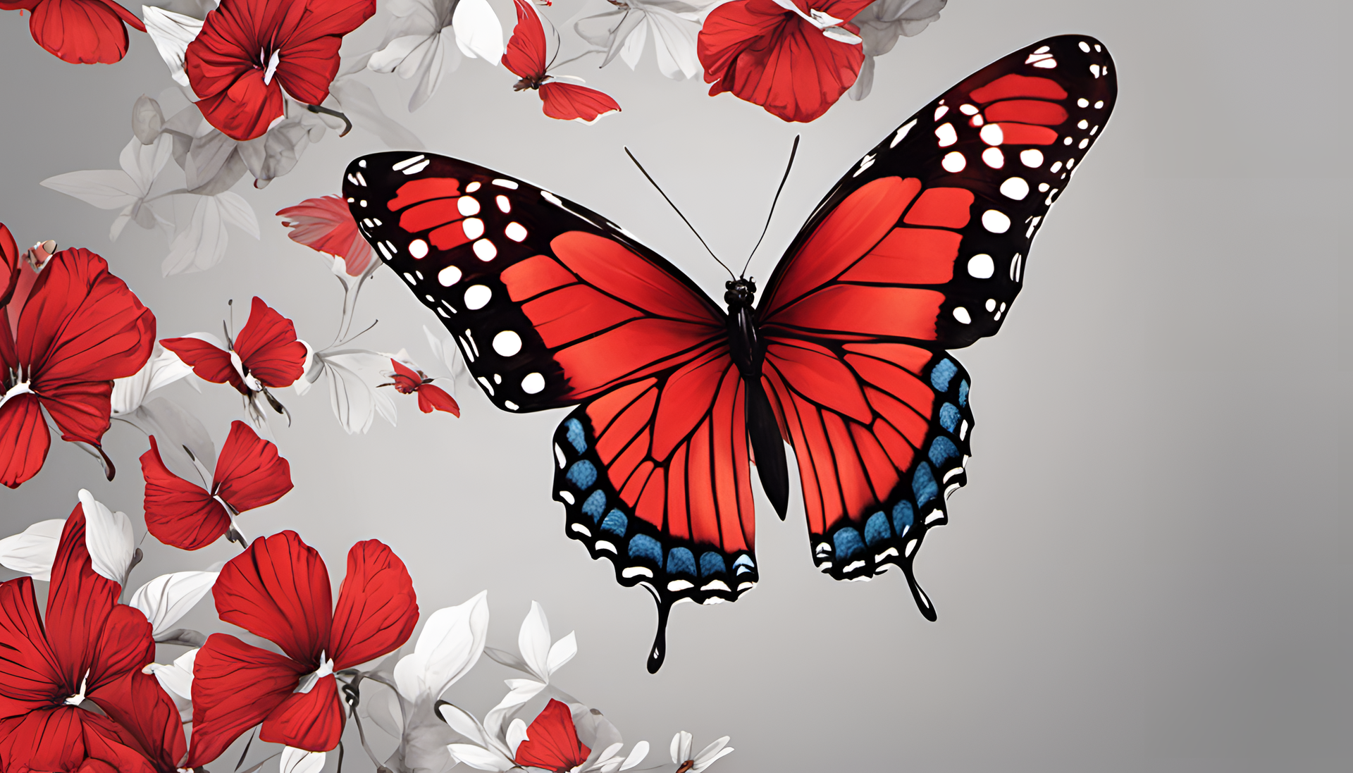 Vibrant red butterfly with bold saturations