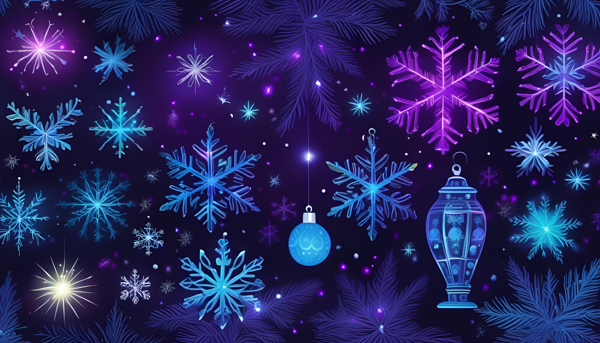 Vibrant blacklight Christmas wallpaper with intricate details.