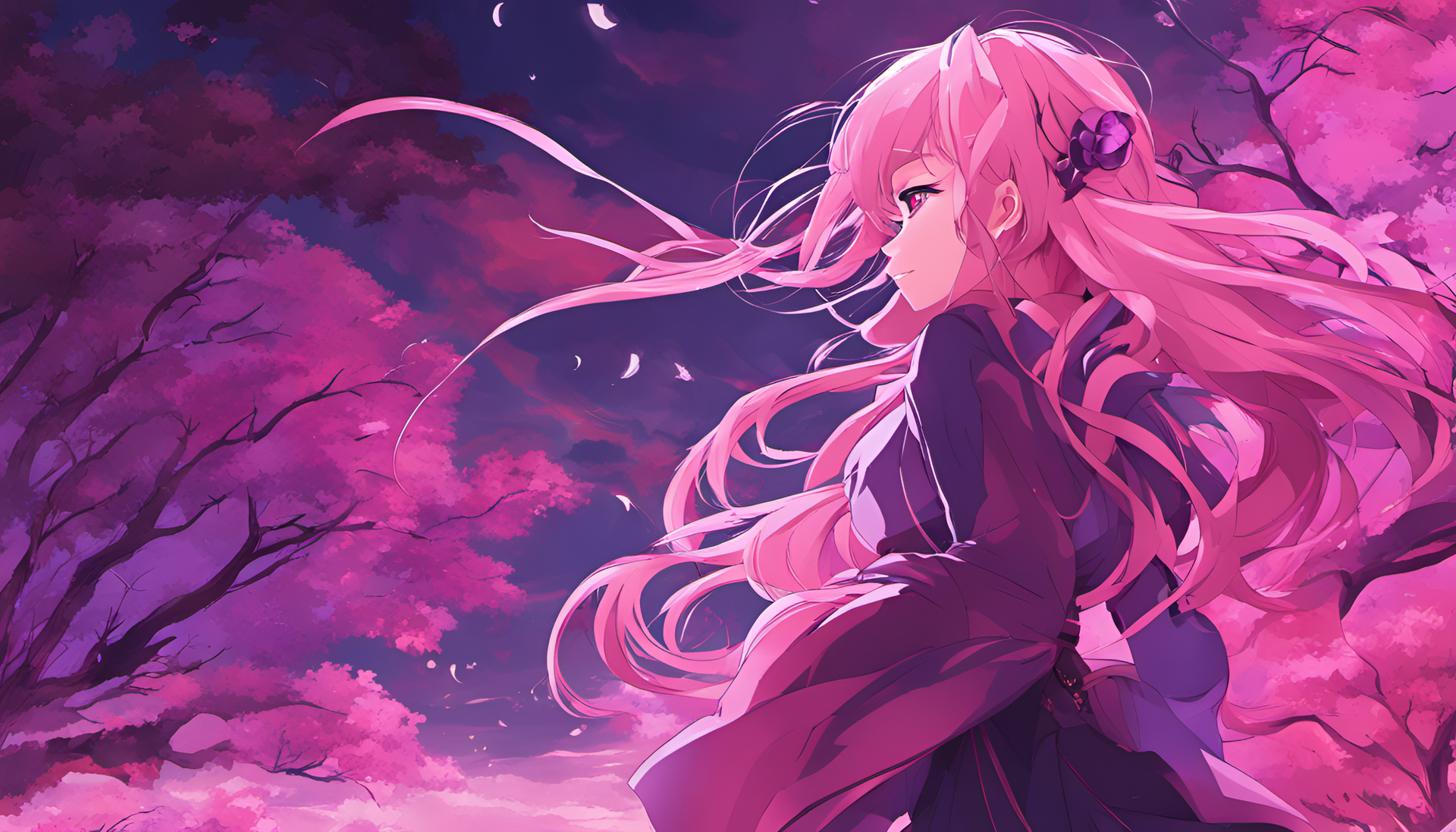 Vibrant pink and purple anime artwork with stunning colors.