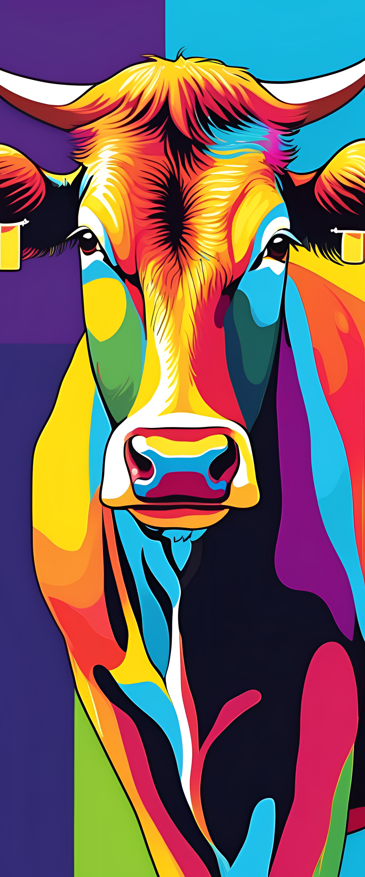 Vibrant cow-themed phone wallpaper.