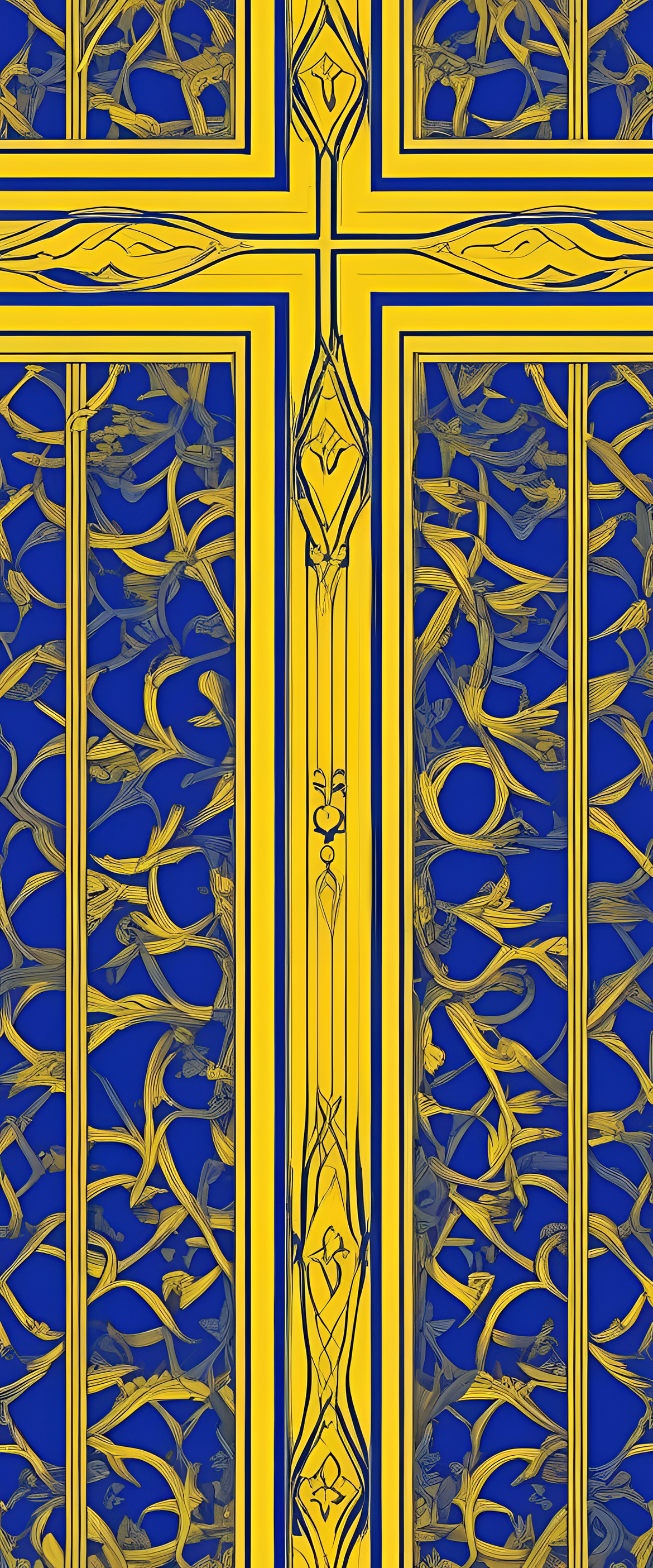 Blue and yellow cross pattern on phone wallpaper