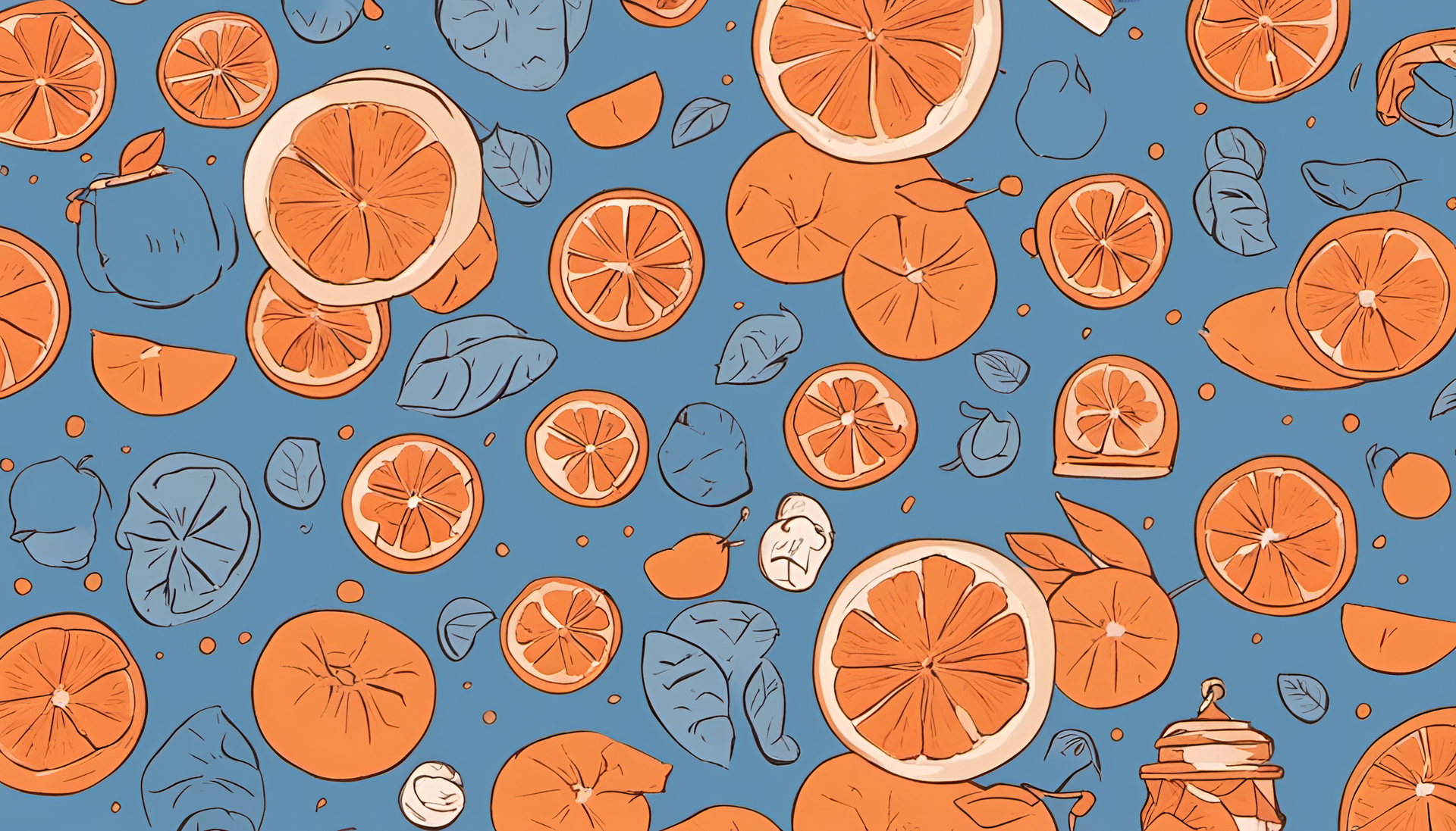 Vibrant blue and orange colors in a cute aesthetic desktop wallpaper.