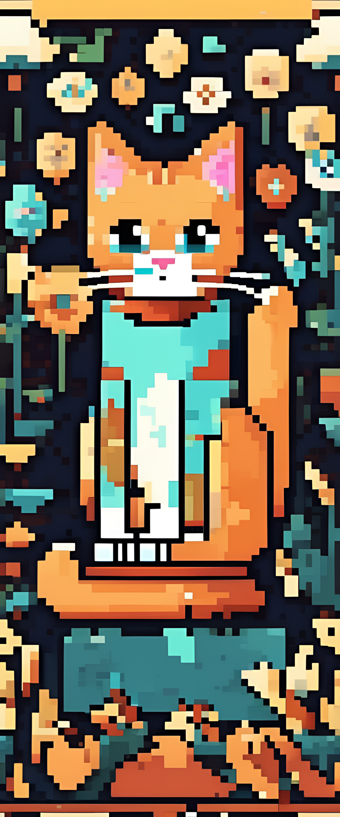 Pixel art of a cute and naive cat