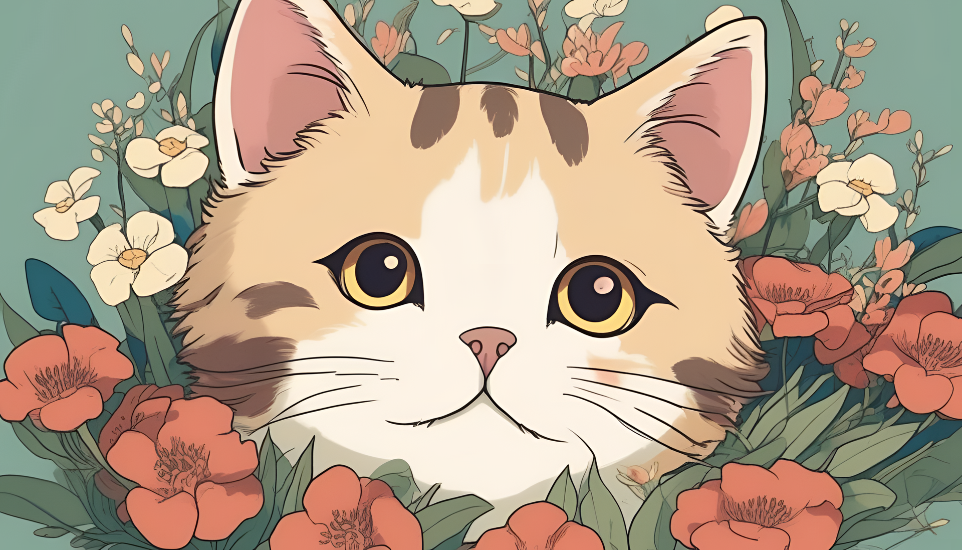 Adorable cat in the style of Studio Ghibli