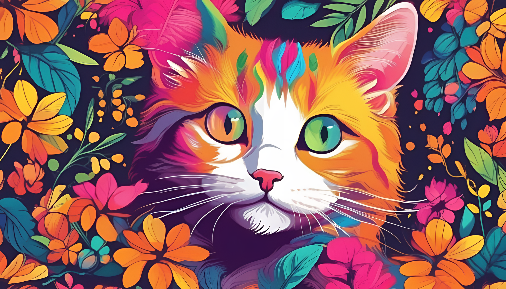 Vibrantly cute cat in HD wallpaper.