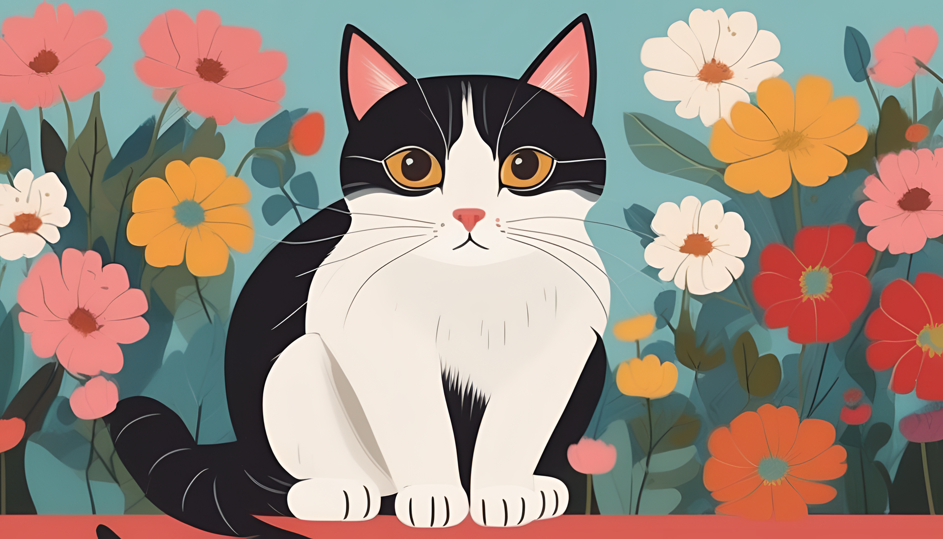 Naive art portrait of a cute cat in a photoshoot