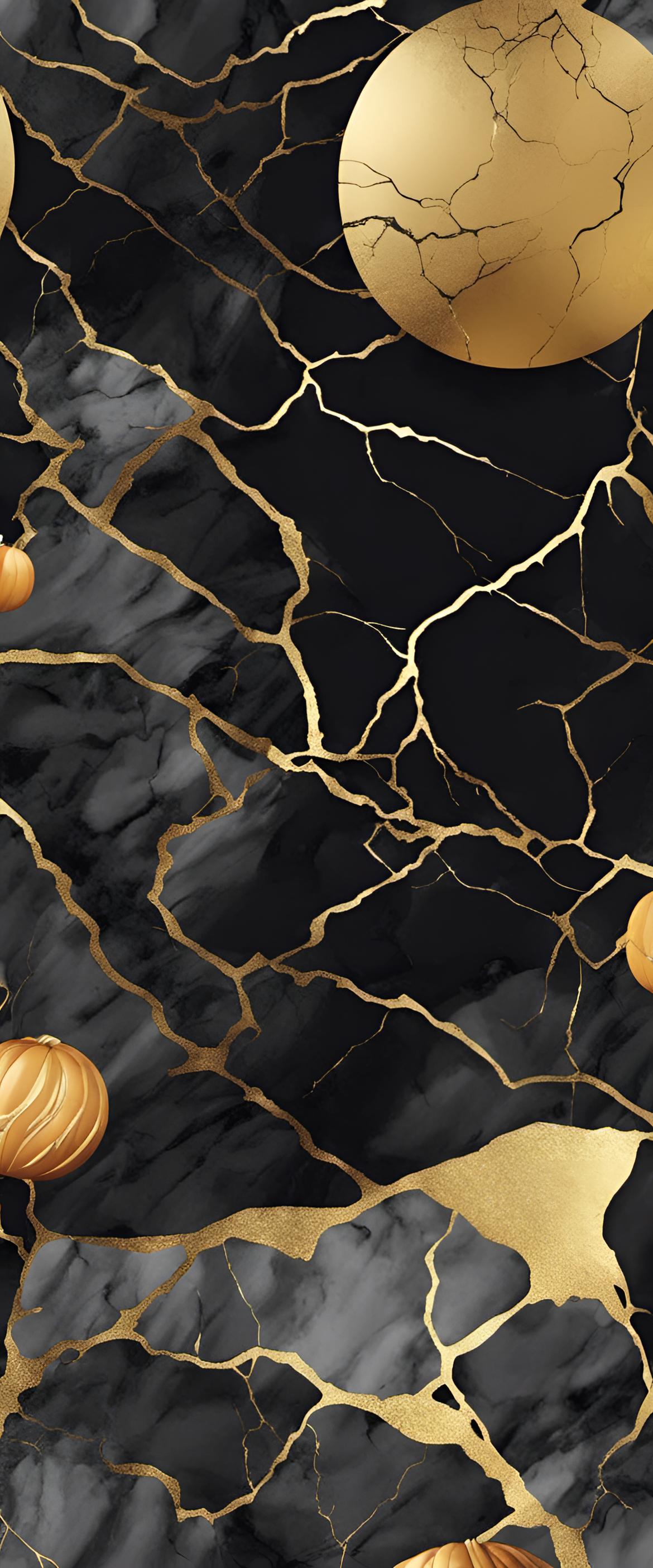 Gold and marble themed cute Halloween wallpaper featuring spooky and adorable elements.