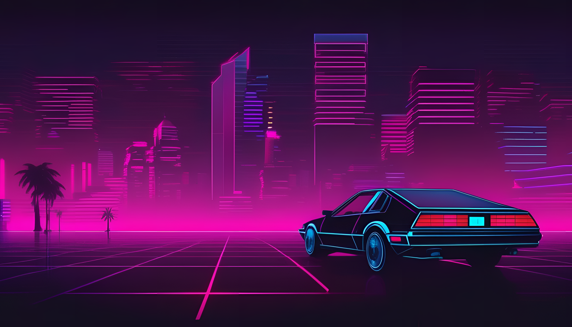 Retrowave-inspired abstract pattern on a dark background.